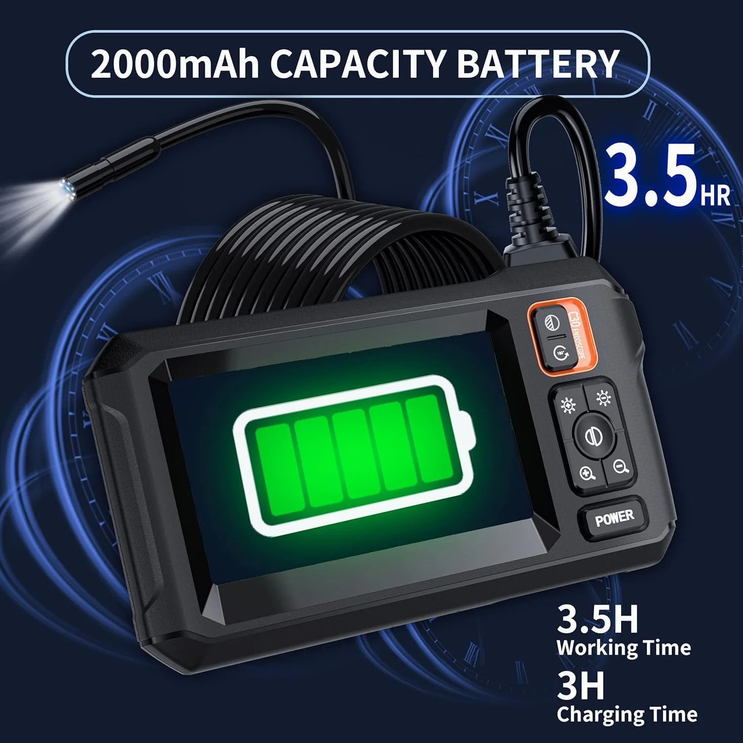 Daxiongmao Cámara Endoscopio con Luz, 1080P HD, 8 Luces LED, 16.4 Pies, IP67 Impermeable, Blanco