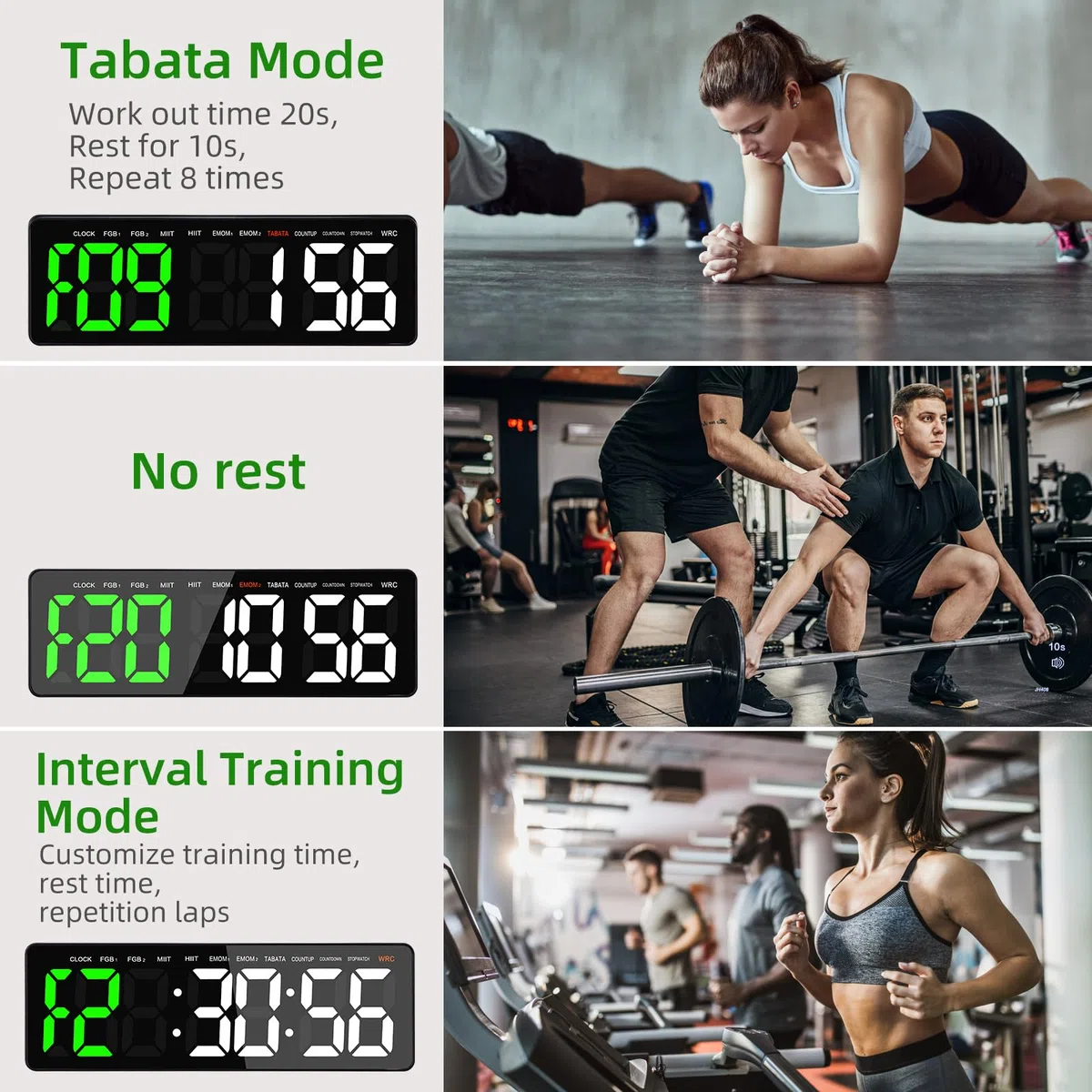 Temporizador de Gimnasio,Temporizador de Intervalo Fitnes LED, 16.5'' Grande Reloj de Pared Digital con Countdown/UP Cronómetro, Gym Timer de Intervalos con Control Remoto para Casa Garaje