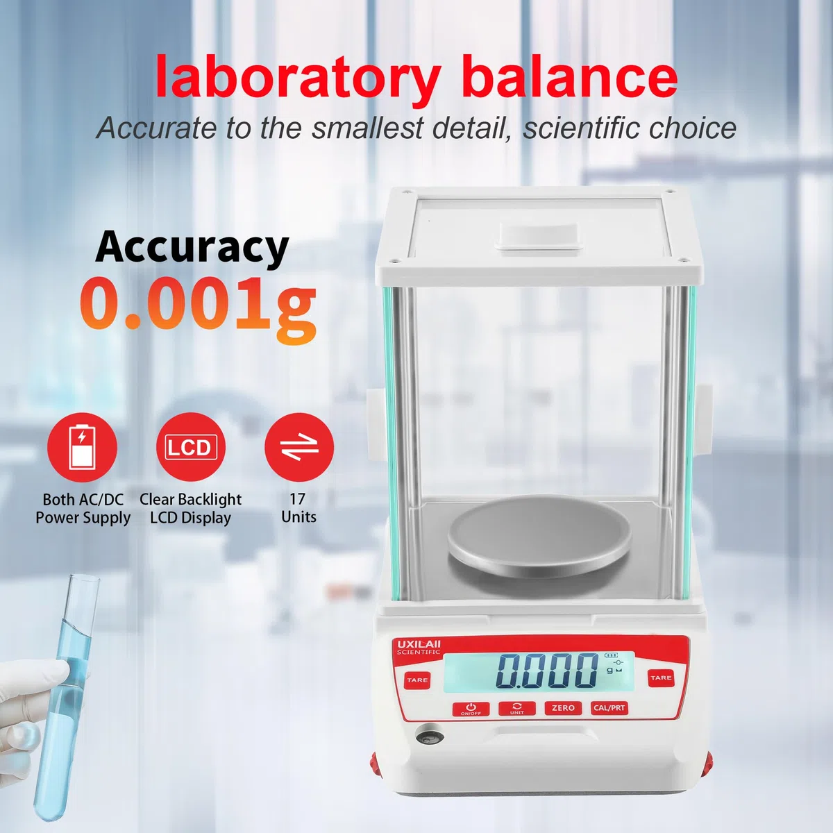Balanza analítica de 1 mg GN ct Unidad de precisión Báscula analítica digital RS232 Interfaz Laboratorio Equilibrio electrónico Pantalla LCD con parabrisas de vidrio (220g0.001g)