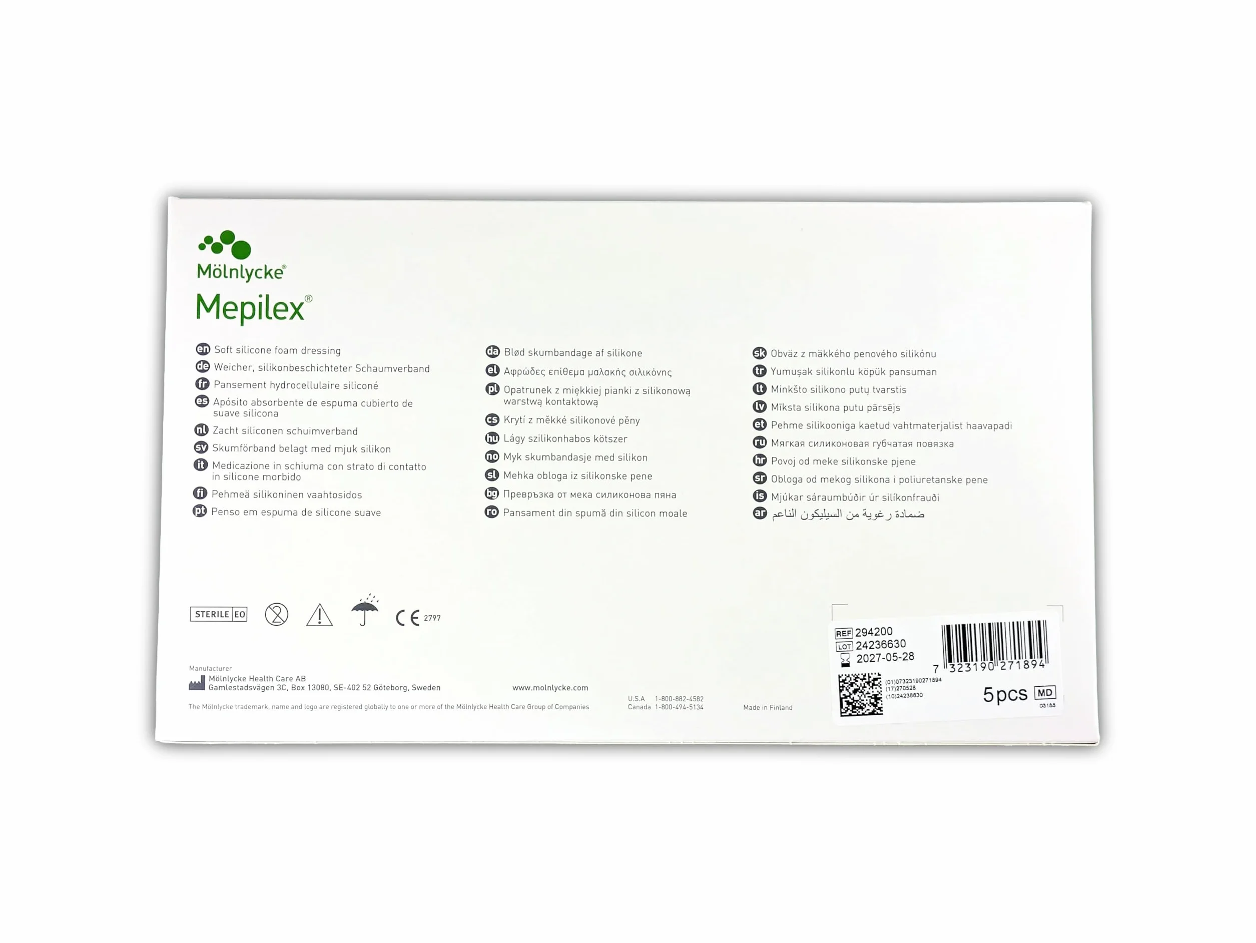 Mepilex 10 x 20 cm, Apósito para heridas, 5 uds.
