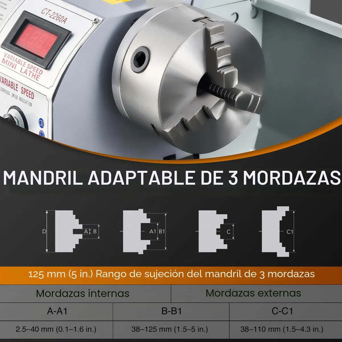 CREWORKS 1100W Mini Torno de Metal de Bancada 220x600mm 9"x24" de Alta Precisión con Portabrocas de 3 Mordazas y Velocidad de Husillo Máx. 3000 RPM Pantalla LCD para Roscado, Torneado, Taladrado