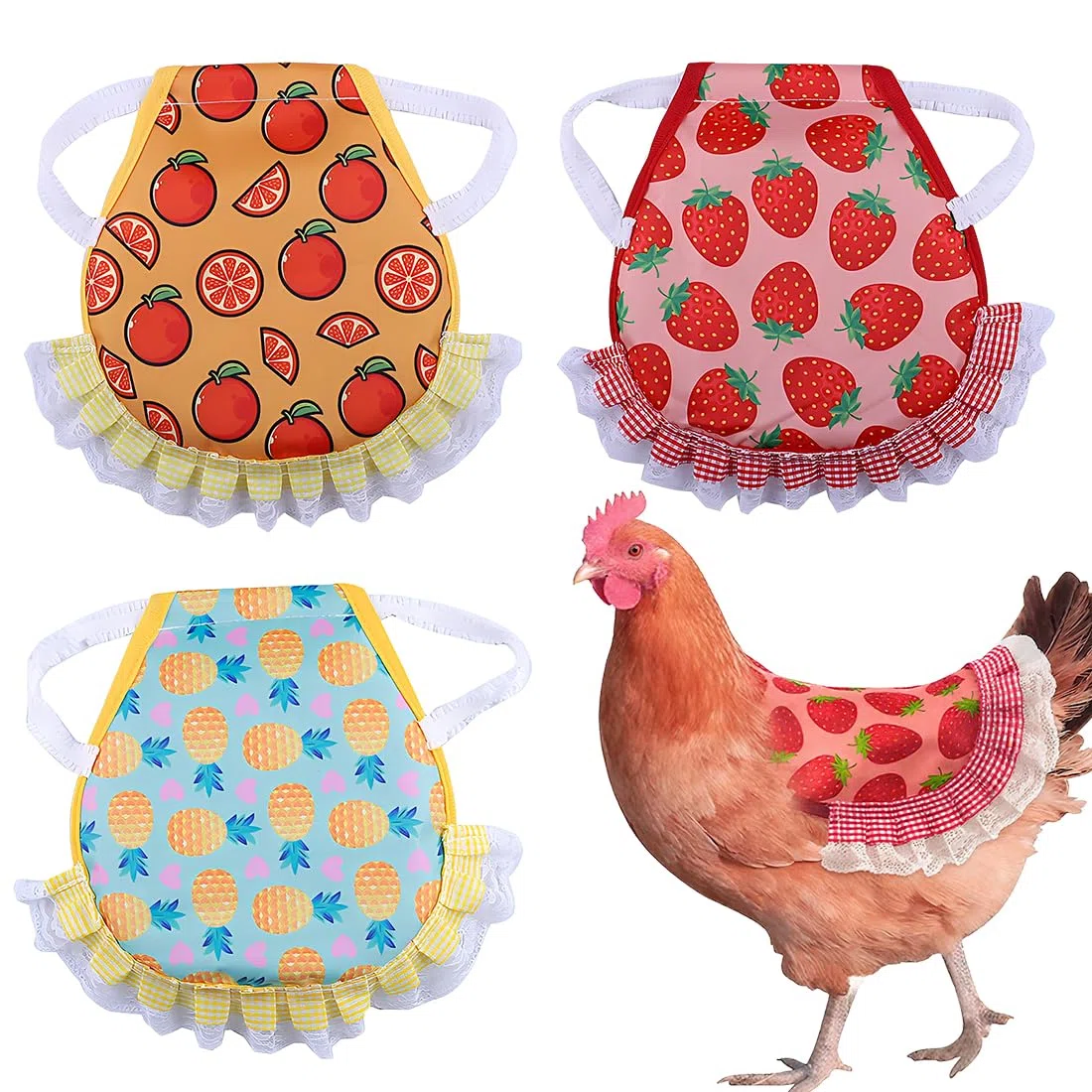 3 Piezas Sillín de Pollo,Delantal de Protección de Aves de Corral,Protección elástica,Productos para el cuidado de gallinas pequeñas y medianas, 3 estilos (22x23cm)