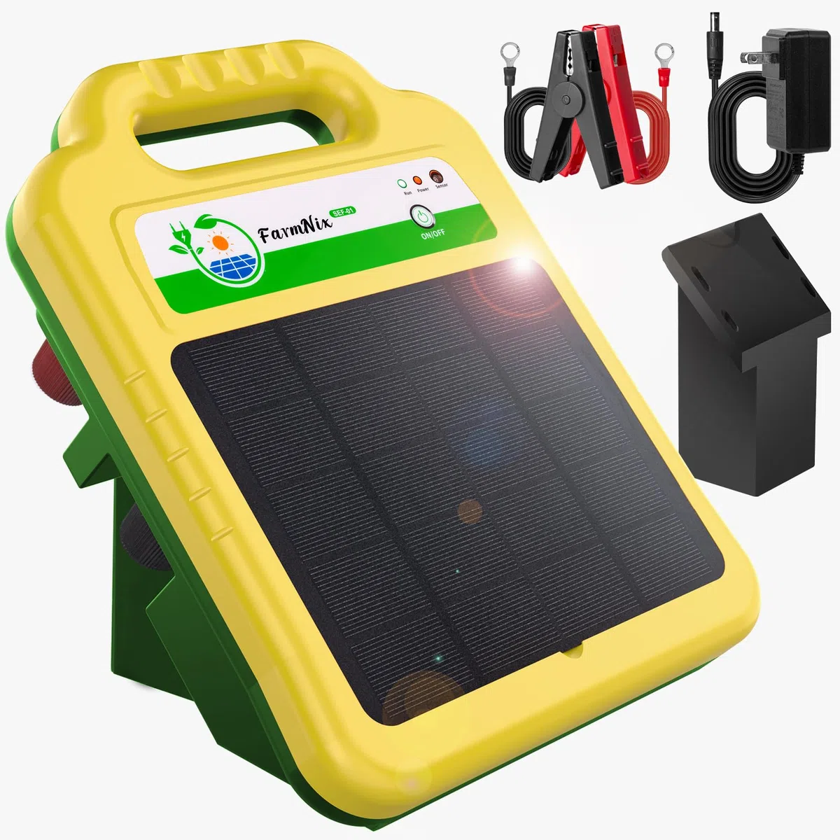 Pastor Eléctrico Solar 16KM, 0.2J/8KV Energizador de Cercas con Batería de Litio Recargable de 10400mAh y Panel Solar de 4.3W para Ganado, Caballos, Ovejas, Cerdos y Aves de Corral