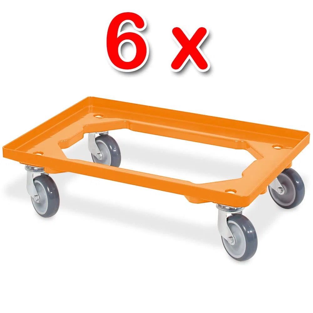 6 x logística Roller/caja Roller para depósito 600 x 400 mm, Capacidad de Carga 250 kg, Color Naranja