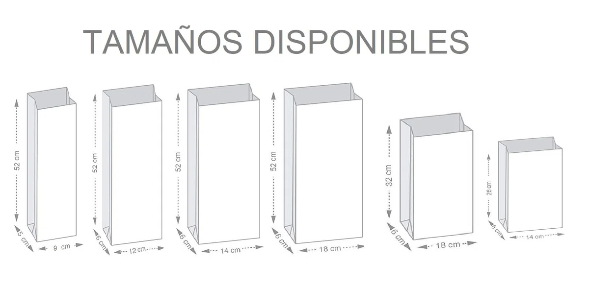 Bolsa Pan bocadillo papel Kraft panaderías y pastelerías. Tamaño 12+6x52. Caja 1000 uds