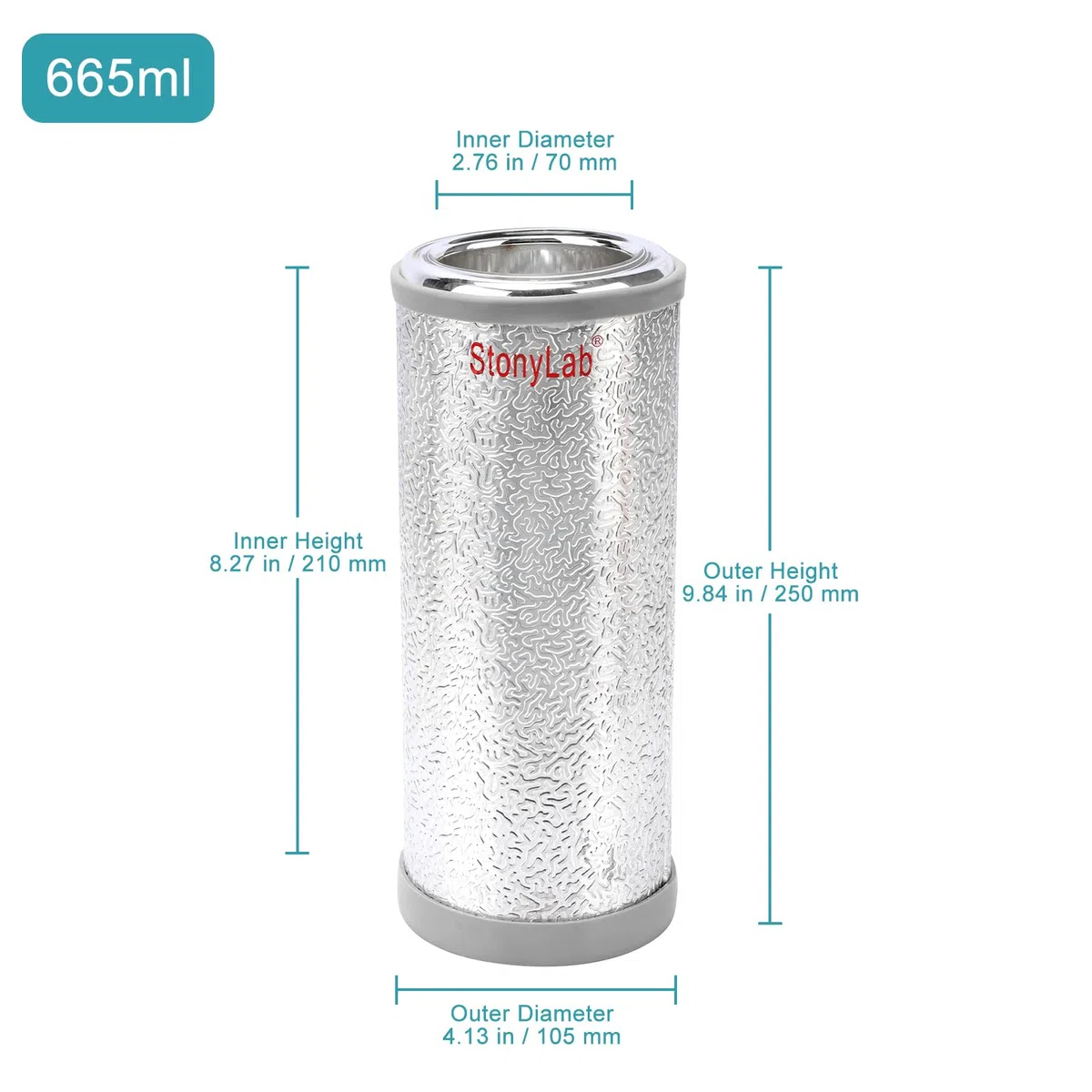 stonylab Frascos Dewar, Matraz Dewar de Vidrio Borosilicato de Forma Cilíndrica con Basa de Aluminio, Dewar Flask Profundidad Interior de 210 mm y Diámetro Interior de 70 mm para Laboratorio - 665 ml