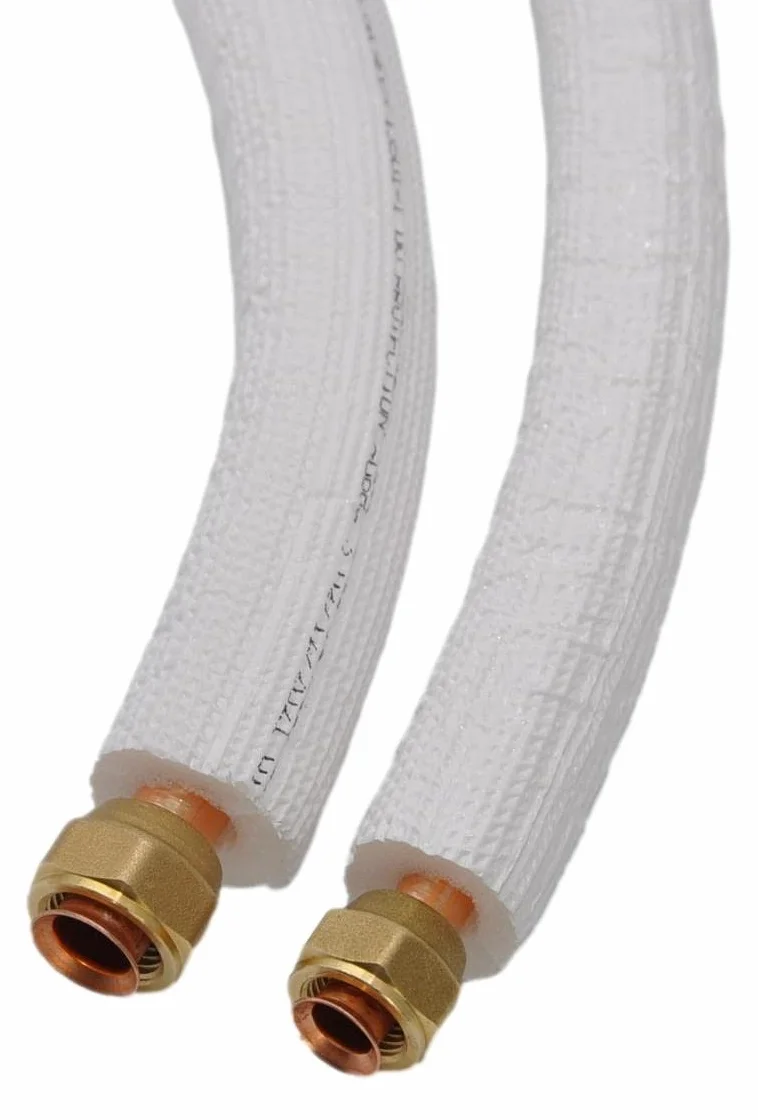 SYSTERM Conducto refrigerante para aire acondicionado dividido, tubo de cobre aislado listo para ajustar 1/4" + 1/2", los tubos preaislados para gases refrigerantes R32, R410A y R407C (longitud: 7m)