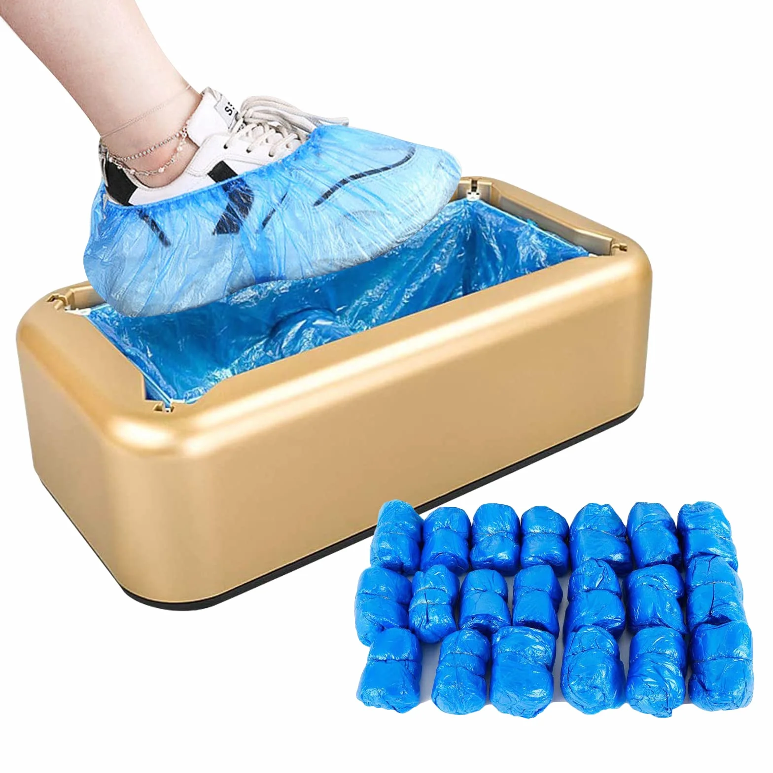 Dispensador automático de fundas para zapatos, con 200 piezas desechables de plástico para botas y zapatos, dispensador de zapatos portátil perfecto para médicos, hogar, tienda y oficina