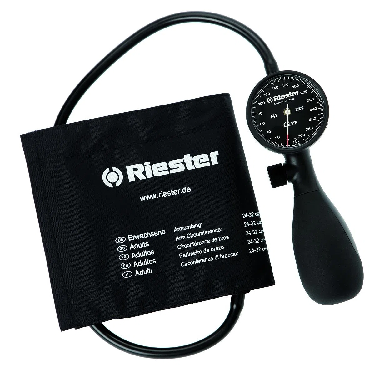 Riester - Esfigmomanómetro R1, antichoque, con válvula y conducto de aire compuesto por una válvula de precisión, 32716