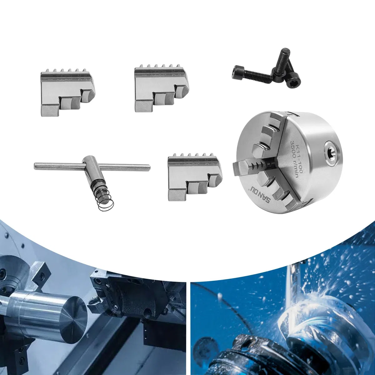 Mandril Giratorio de Metal Autocentrado de 3 Mordazas, Mandril De Torno Autocentrante 100mm, Rango de Sujeción 30-90 mm, para Torno, Rectificadoras, Fresadoras