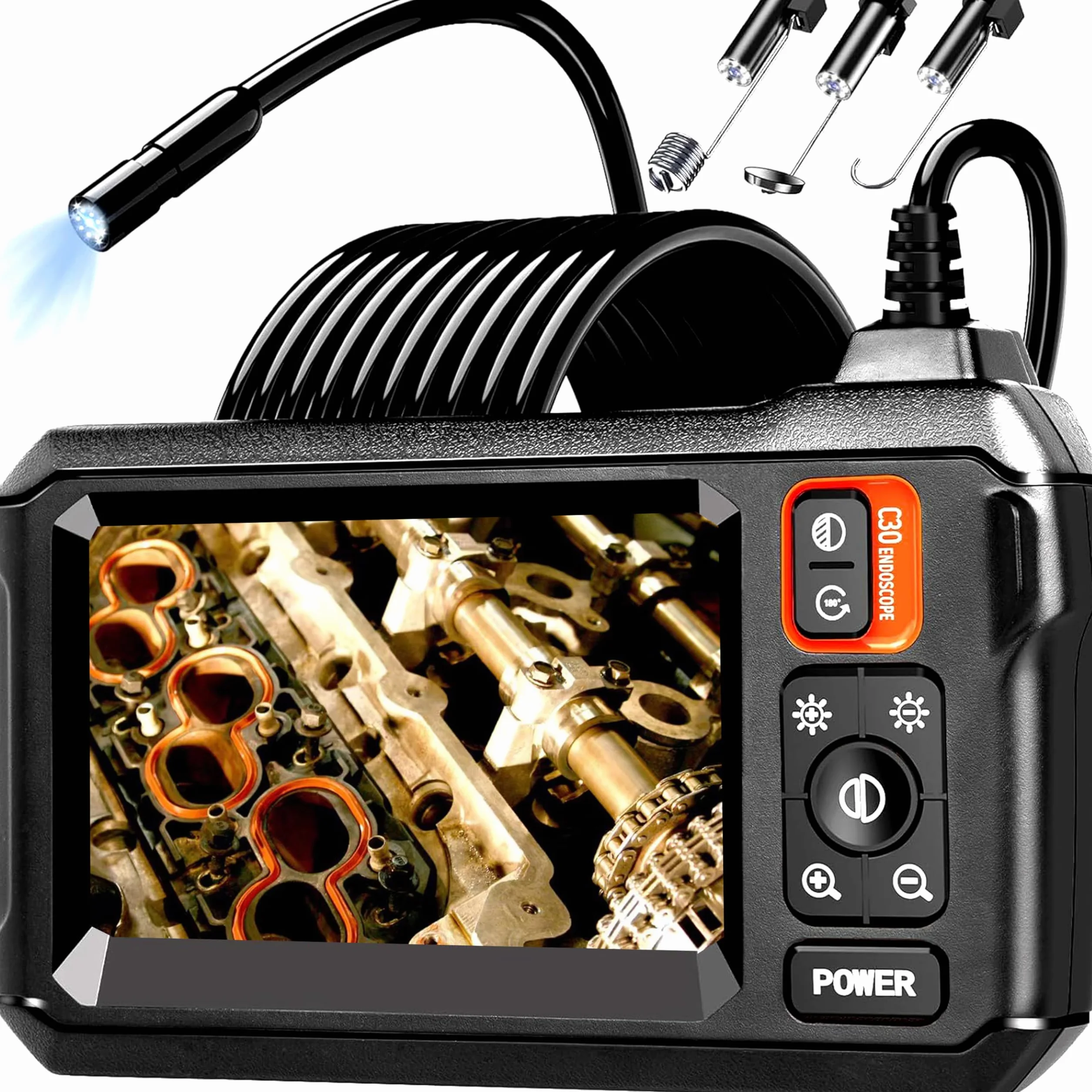 Daxiongmao Cámara Endoscopio con Luz, 1080P HD, 8 Luces LED, 16.4 Pies, IP67 Impermeable, Blanco
