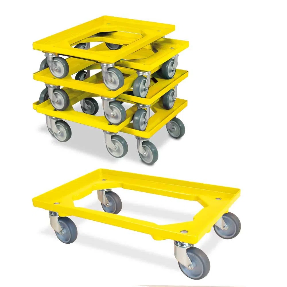 7 x rodillos logísticos para contenedores 600 x 400 mm, capacidad de carga 250 kg, color amarillo