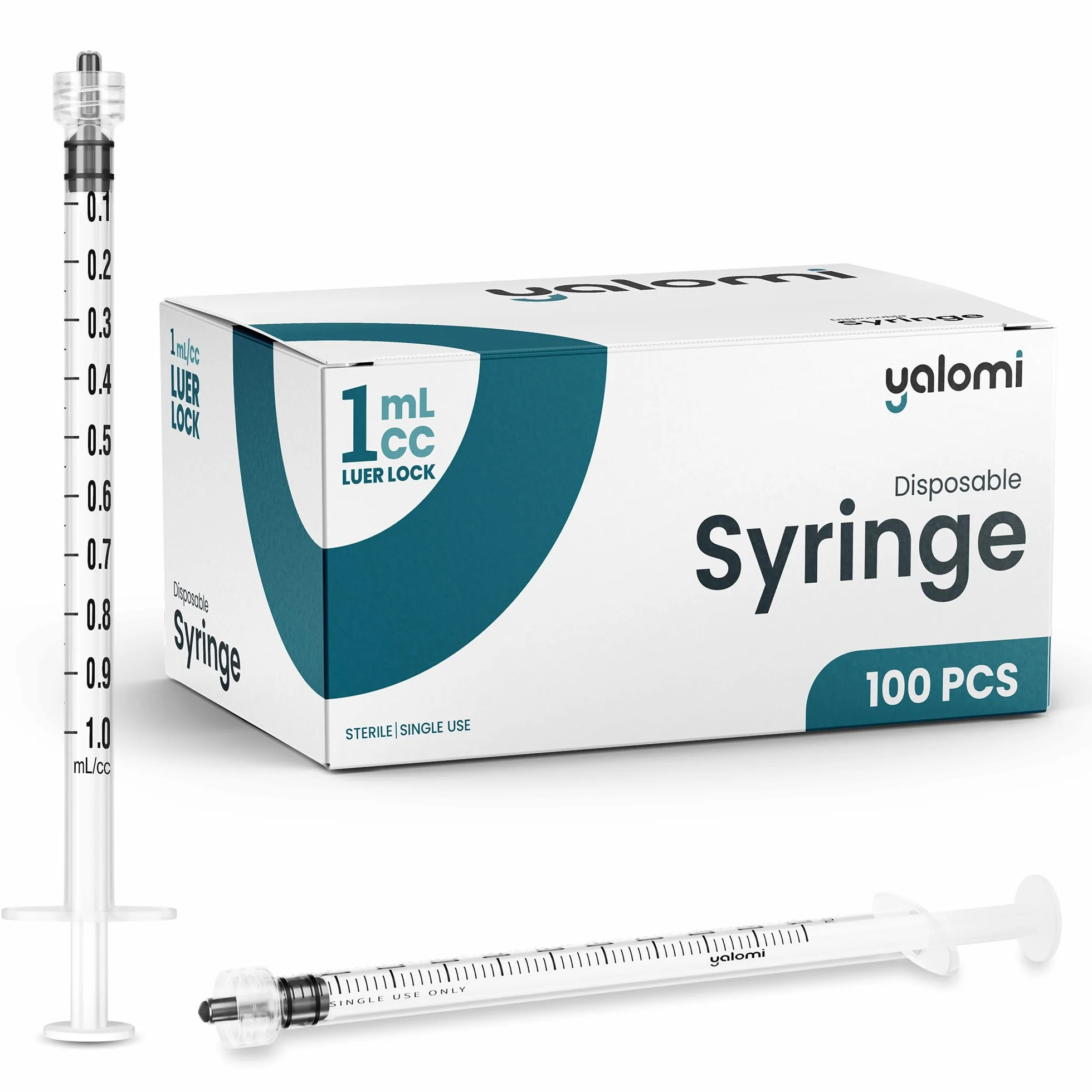 Jeringa Luer Lock de 1 ml (sin aguja), estéril y envuelta individualmente, para uso profesional, industrial y personal, paquete de 100 Yalomi