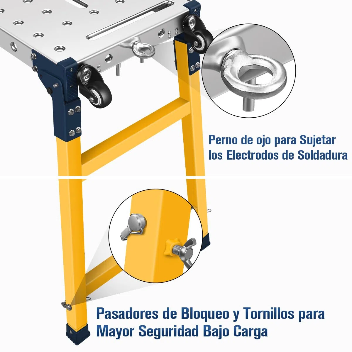 Plataforma de Trabajo Portátil Multifuncional de Aluminio con Capacidad de Carga de 500KG, Mesa de Soldadura Ajustable con Tablero Galvanizado de 36x140cm