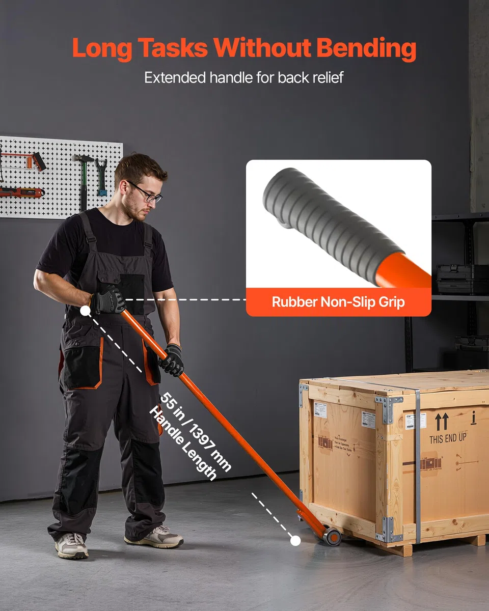 VEVOR Barra de Palanca de Acero al Carbono con Ruedas, Extractor de Palés 152,4 cm, Capacidad de Carga de 2994 kg, Herramienta de Desmontaje de Madera con Guantes para Desmontar Tablas de Extracción