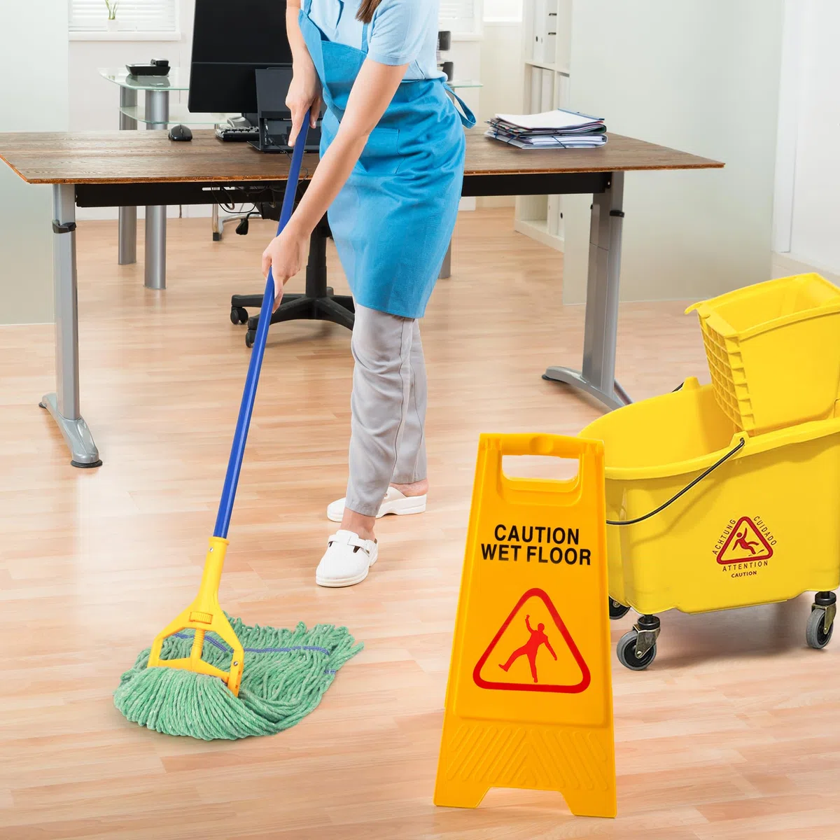 Matthew Cleaning - Cabezal de fregona Resistente de Repuesto Comercial para Limpieza General y de Suelos, Repuesto de Cabezal de Hilo de algodón Azul Industrial húmedo (Paquete de 6) Verde