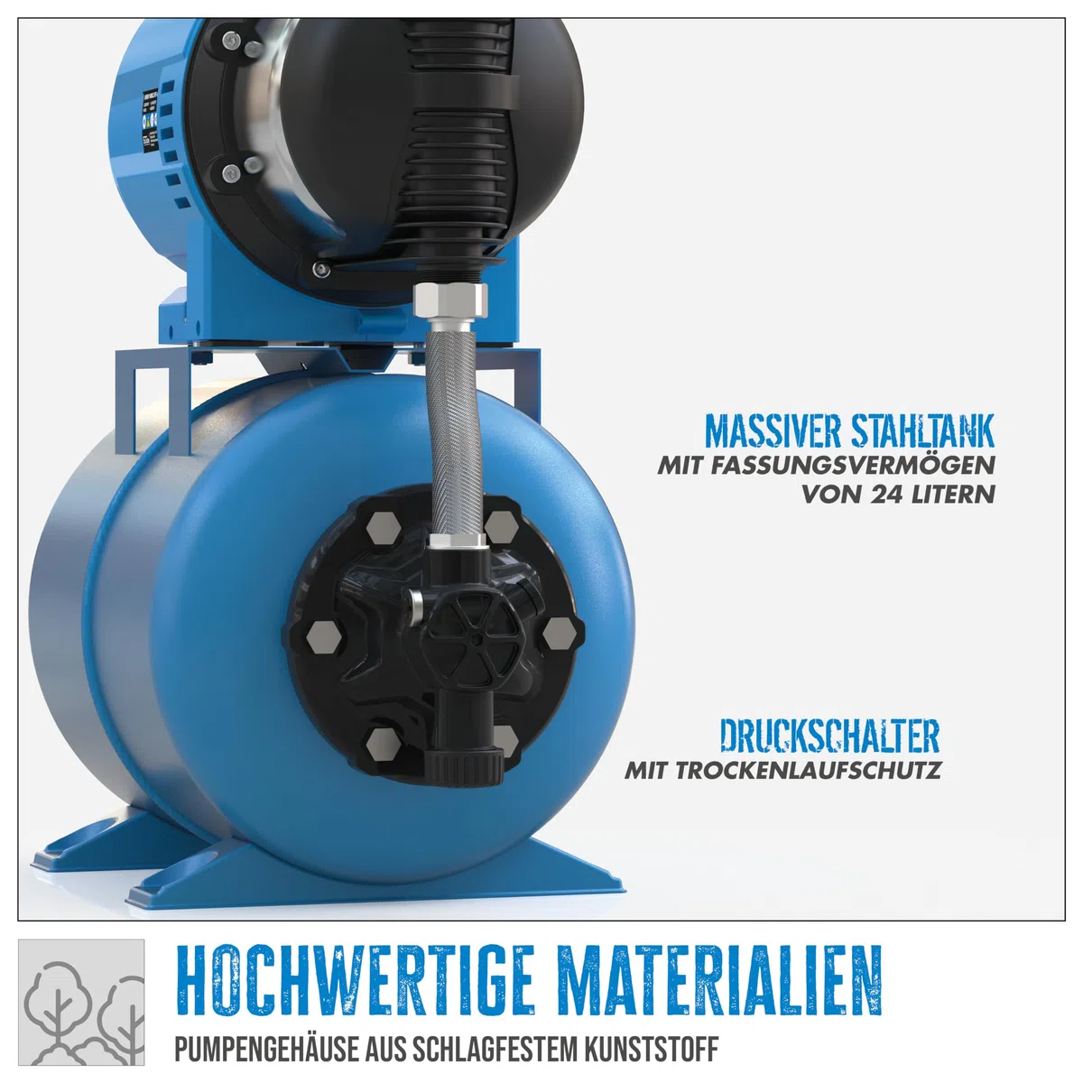 Güde Hauswasserwerk HWW 1400.2 VF (1400 W, Capacidad de la caldera: 24 L, Capacidad de extracción: 4800 l/h, Altura de extracción: máx. 48 m, Altura de aspiración: máx. 8 m, Rueda norilo, depósito de
