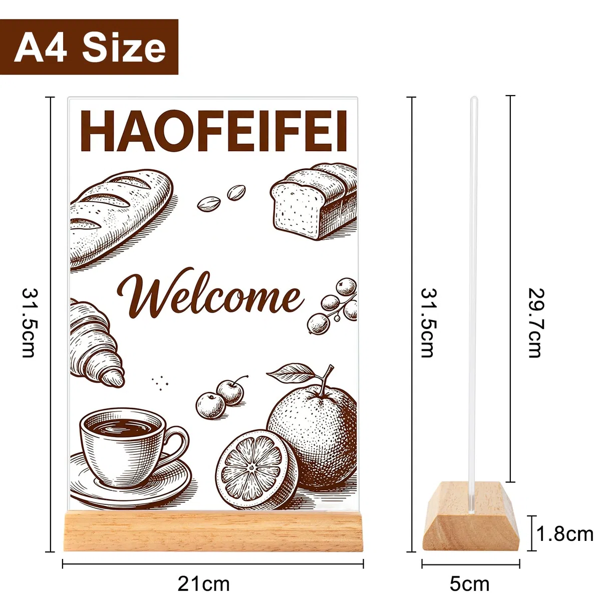 Expositor Metacrilato A4 con Soporte de Madera (Pack de 5), Porta Menús Doble Vista, A4 Soporte de Mesa T-Forma para Restaurante Hotel Bar Taberna Cafetería Bar, Inserción Directa