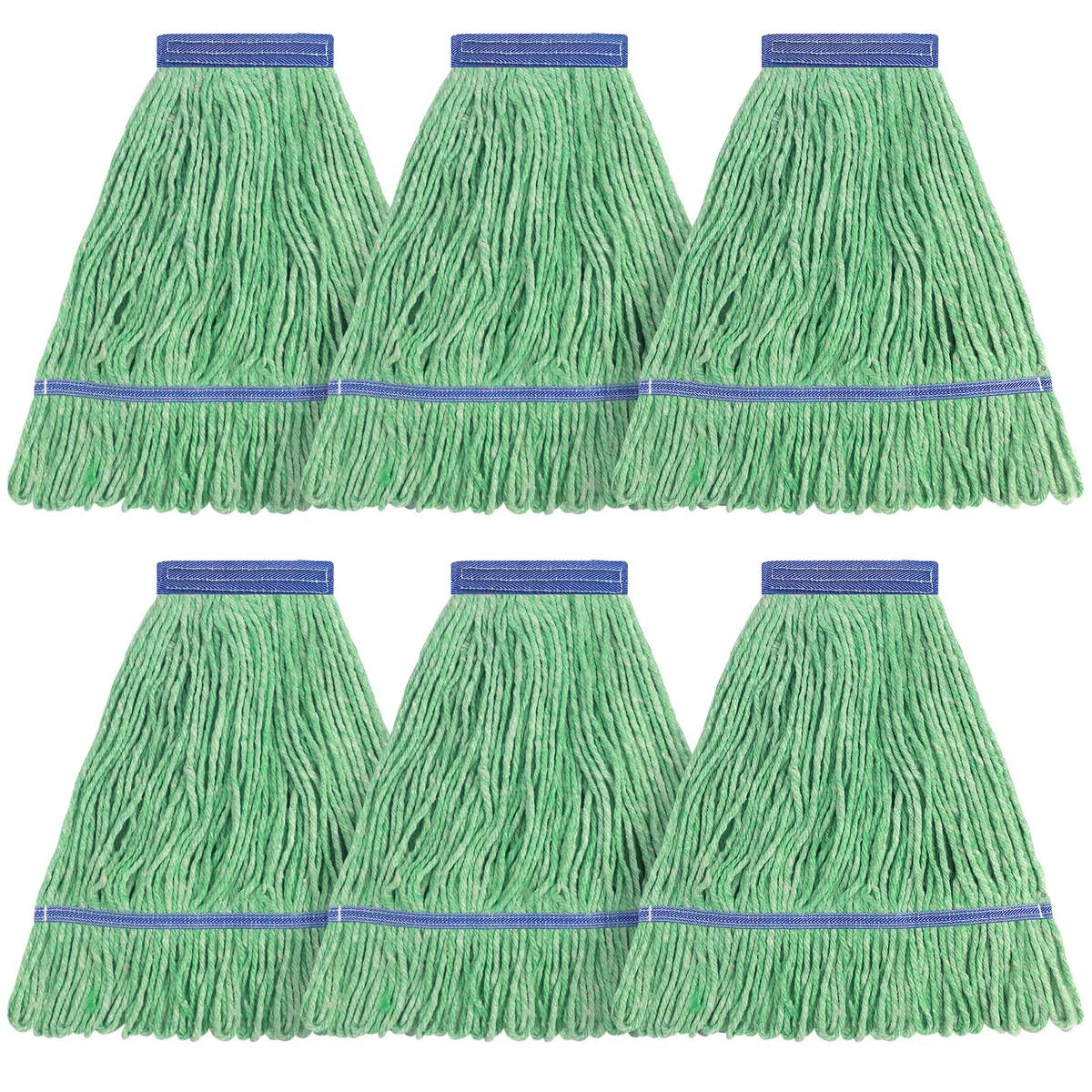 Matthew Cleaning - Cabezal de fregona Resistente de Repuesto Comercial para Limpieza General y de Suelos, Repuesto de Cabezal de Hilo de algodón Azul Industrial húmedo (Paquete de 6) Verde