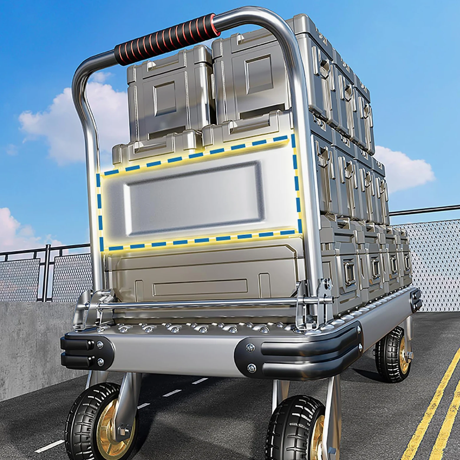 Carro de Plataforma, Carretilla de Plataforma Resistente de 350 kg, Carretilla Manual Resistente con asa, Carro de Plataforma rodante para elevación de Cargas Pesadas
