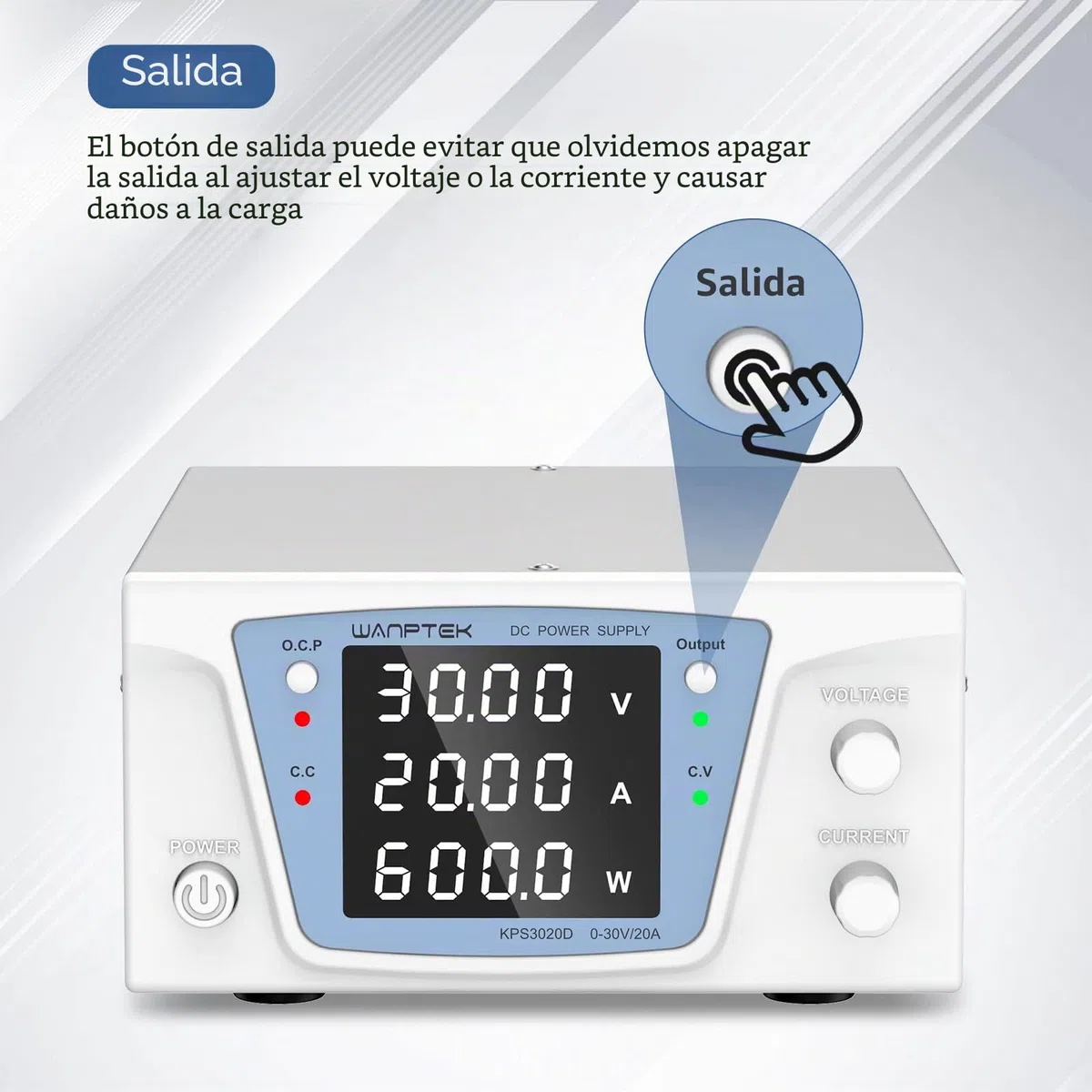 Fuente de alimentación Regulable CC 0-30V/0-20A,Fuente de alimentación Laboratorio con botón Output, Pantalla Digital LED de 4 dígitos con Alta precisión,Ajuste de codificador