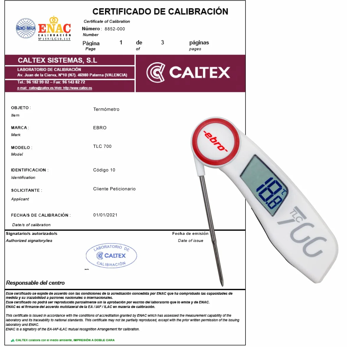 Termómetro EBRO TLC 700 - Termómetro Calibrado ENAC - Incluye Certificado de Calibración Acreditado