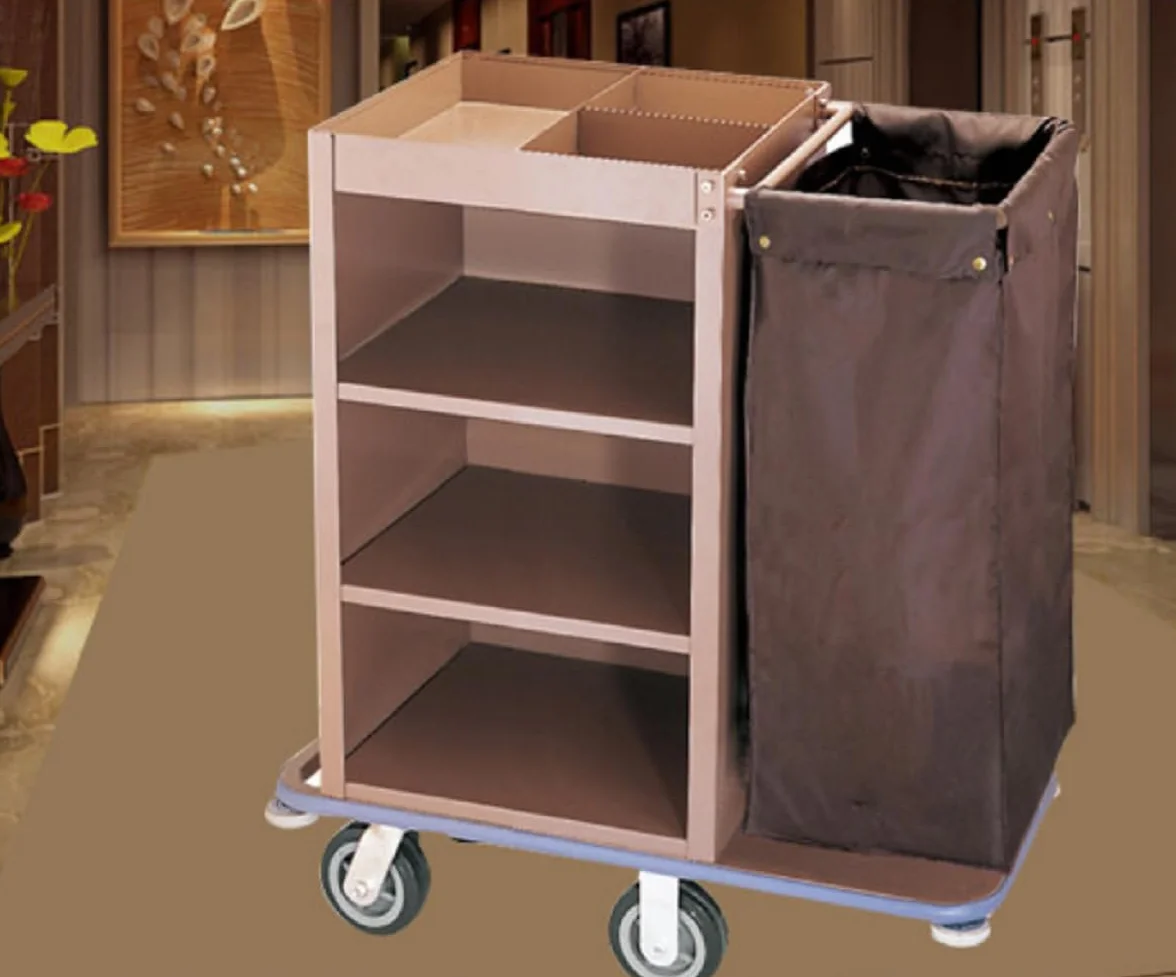 Carrito de hotel con cerradura, carrito de limpieza industrial para limpieza doméstica y servicio de habitaciones, solución multifuncional para operaciones de limpieza eficientes