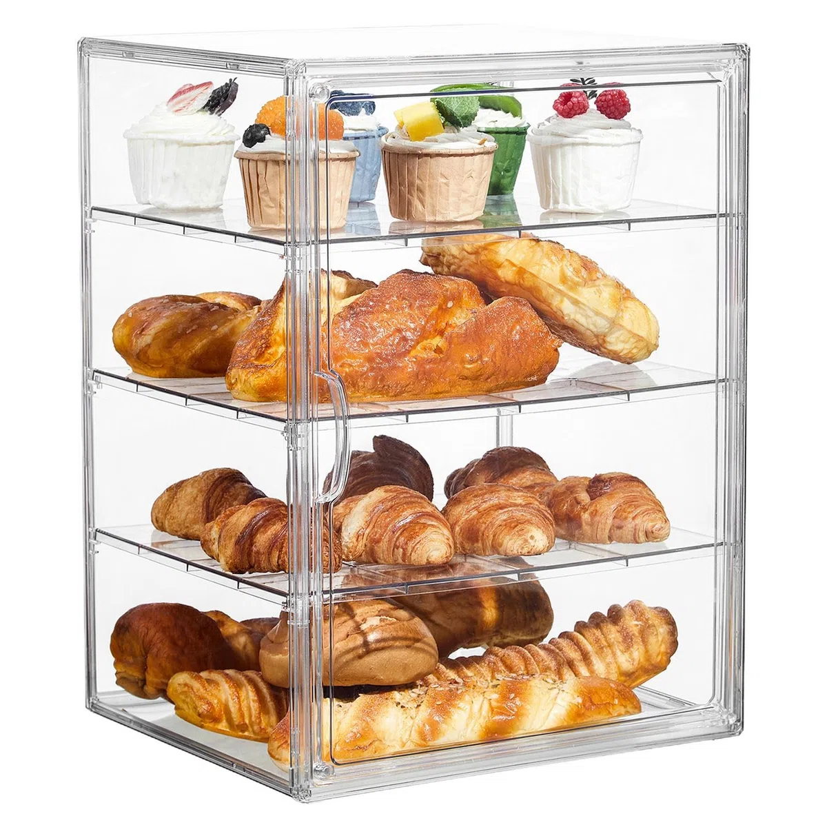 Genérico Vitrina Para Pasteles,Exhibidor De Postres De 4 Niveles Con - Contenedores Herméticos De Almacenamiento Para Cocina Despensa Encimera Y Apartamento Hogaza Casera Masa Sándwiches Bagels