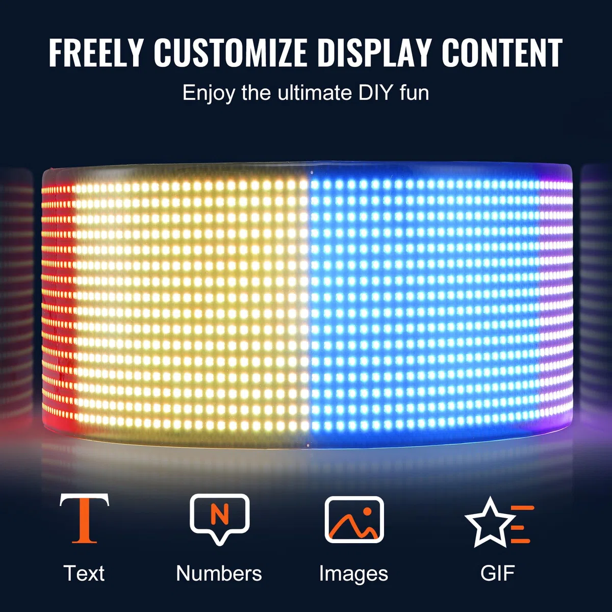 VEVOR Señal Luminosa LED Programable Flexible, Cartelera Desplazable a Todo Color P6, Panel Publicitario LED, Control de Aplicación Bluetooth, para Tienda, Bar, Publicidad, 68x12 cm