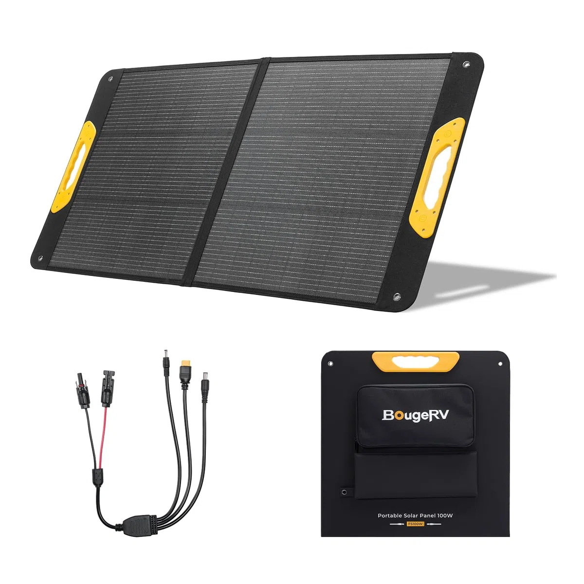 BougeRV Panel Solar Plegable 100W, 25% Eficiencia N-Type Portátil con XT60 DC5521 DC7909, Placa Solar Fibra de Vidrio IP65 para Generador Solar Camping Exterior Jardín