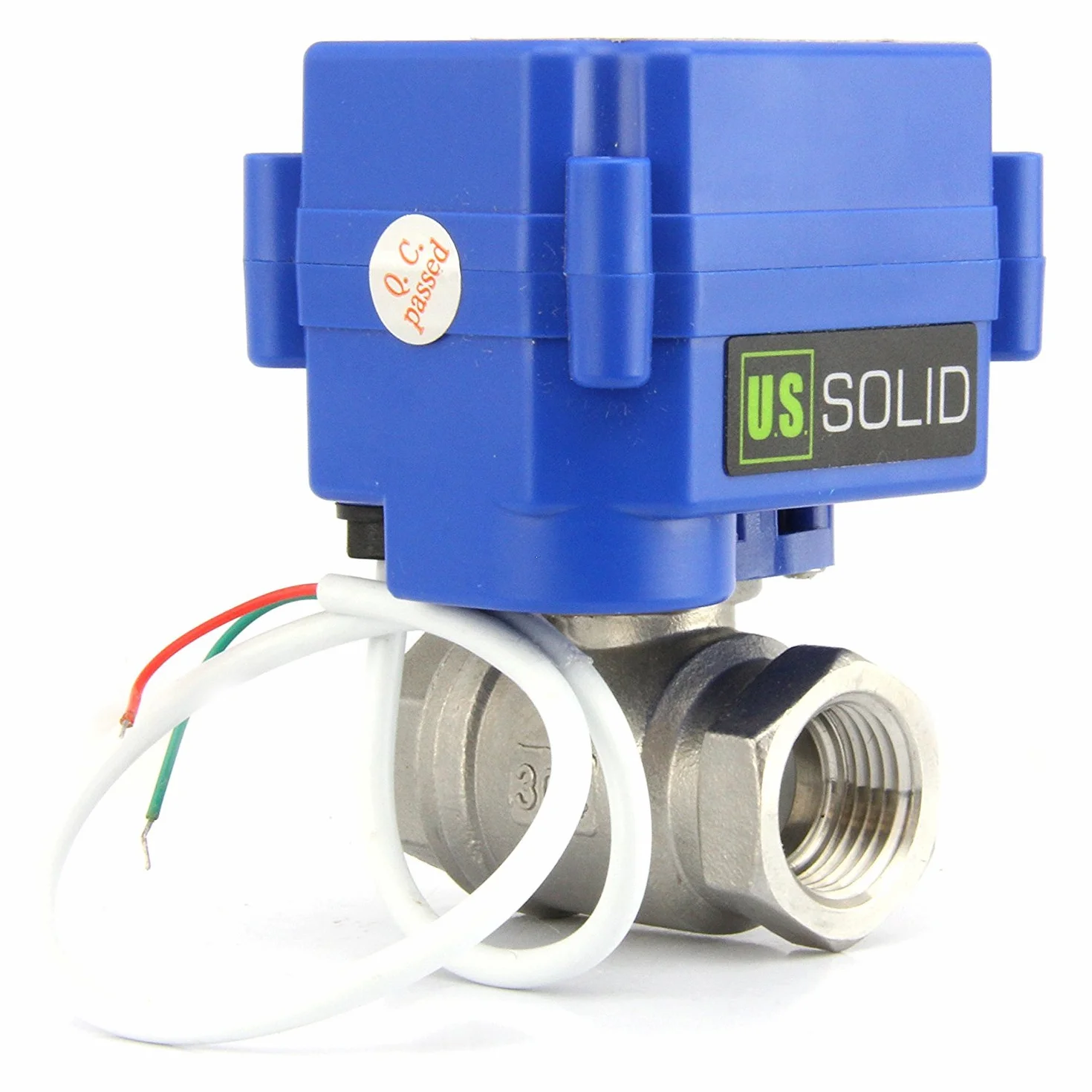 U.S. Solid Válvula de bola motorizada 3/4", acero inoxidable, válvula de bola eléctrica, abierta sin corriente, DN20, 220 V AC (85V-265V AC), 2 cables, dispositivo de retorno