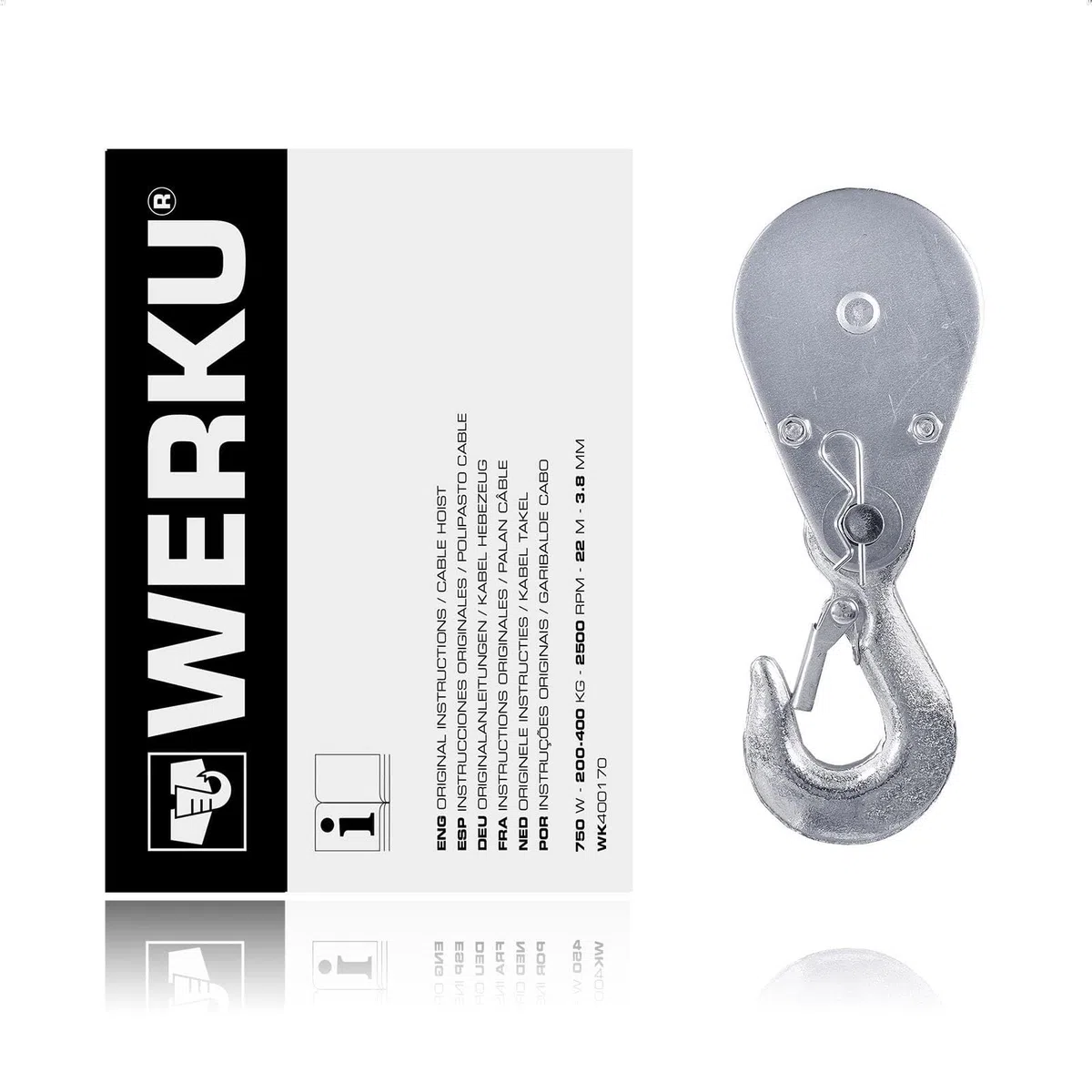Werku WK400170, Polipasto Cable, Calidad Profesional, Carga 400 kg, Potencia 750 W, Protección IP54, Altura 22 M