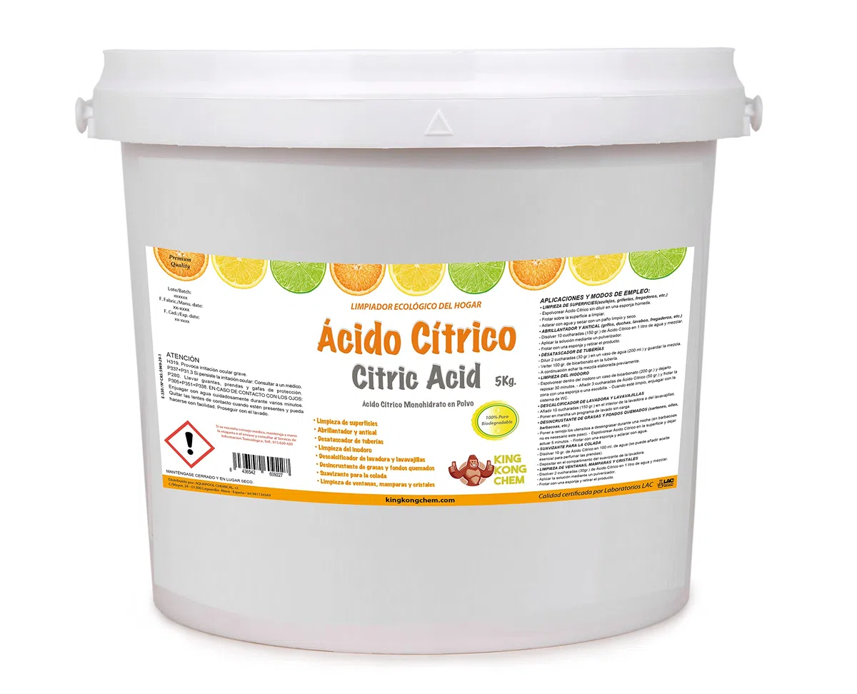 PACK 2 UDS - ÁCIDO CÍTRICO EN POLVO 10 KG (2x5 KG)– Limpiador del Hogar - 100% Puro y Biodegradable - Para Cocinas, Baños y Hogar en general