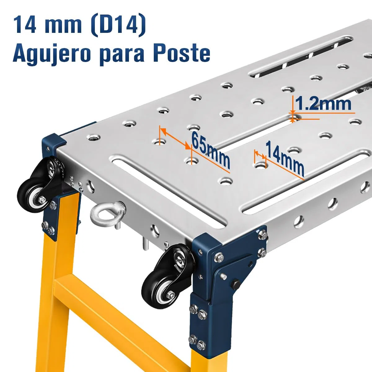 Plataforma de Trabajo Portátil Multifuncional de Aluminio con Capacidad de Carga de 500KG, Mesa de Soldadura Ajustable con Tablero Galvanizado de 36x140cm
