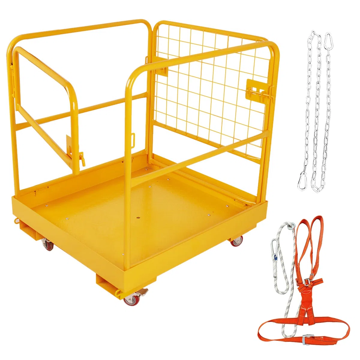 Jaula de seguridad para carretilla elevadora, cesta de elevación de 36 x 36 pulgadas, cesta de carretilla elevadora resistente, capacidad de 1200 libras con 4 ruedas, juego de seguridad,