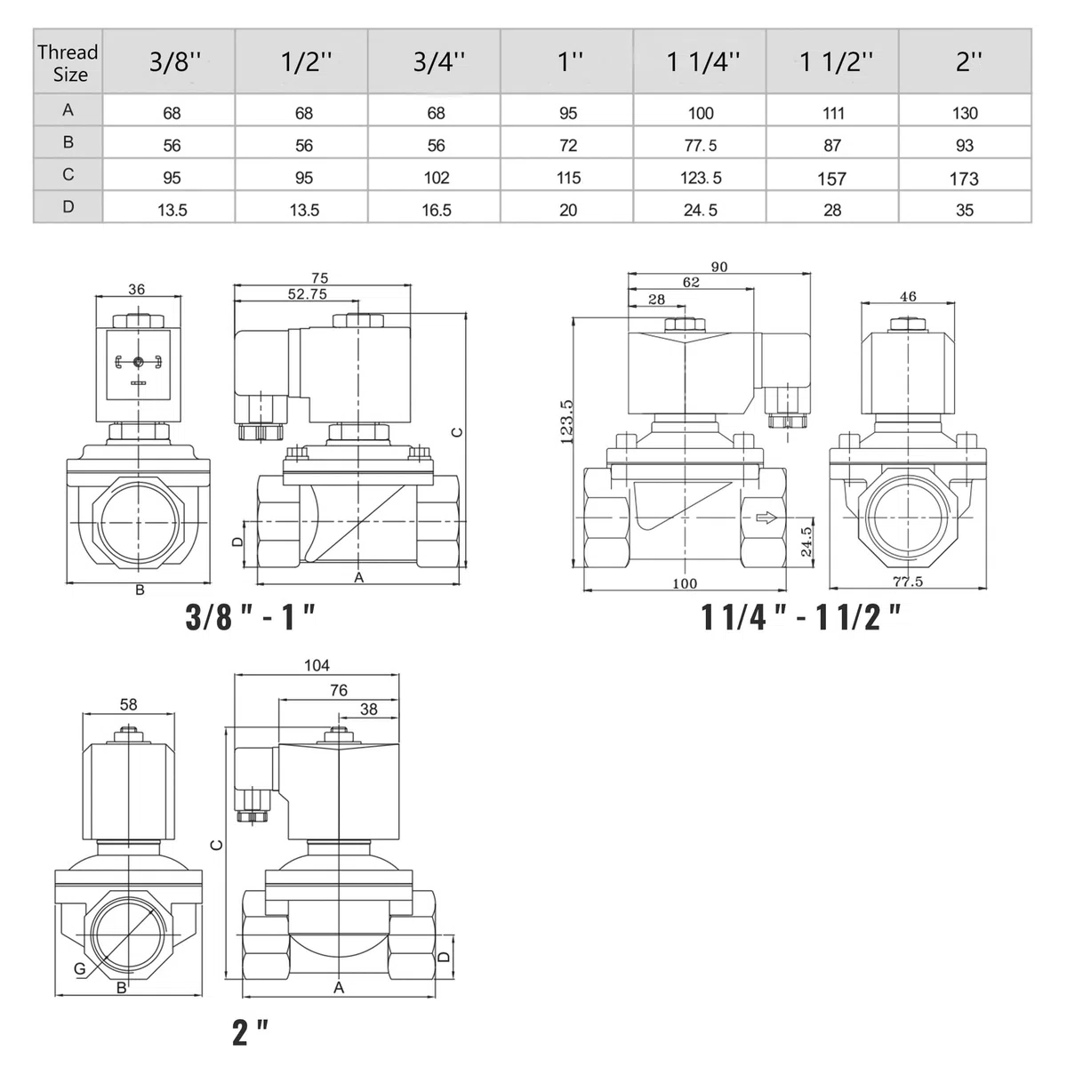 U.S. Solid Electroválvula latón G 3/8 pulgada 24 V CA normalmente cerrada NC 10 bar, válvula eléctrica para agua, aire, diésel, queroseno, gasolina