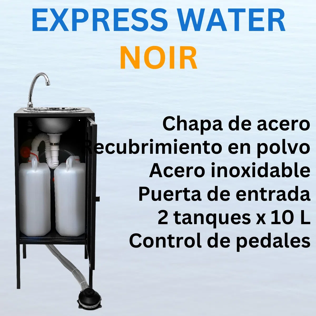 Express Water Noir Plus Fregadero Lavabo Portátil Autónomo Acero Inoxidable Control Pedal Agua Caliente