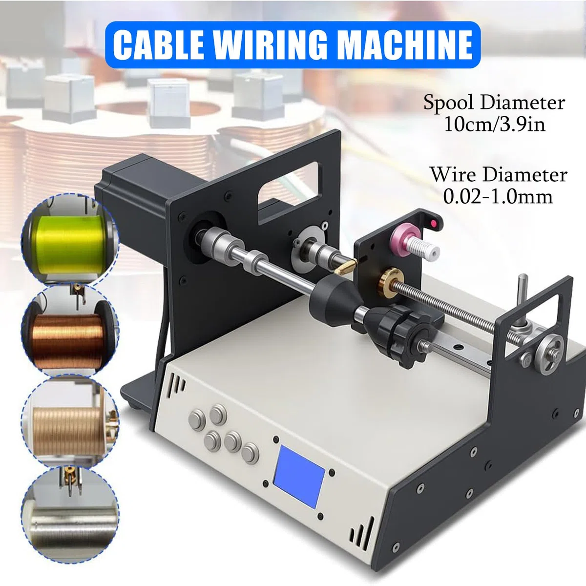 Bobinadora Automática 1200 RPM con Cable para Transformadores de Tubo, Alambre Esmaltado