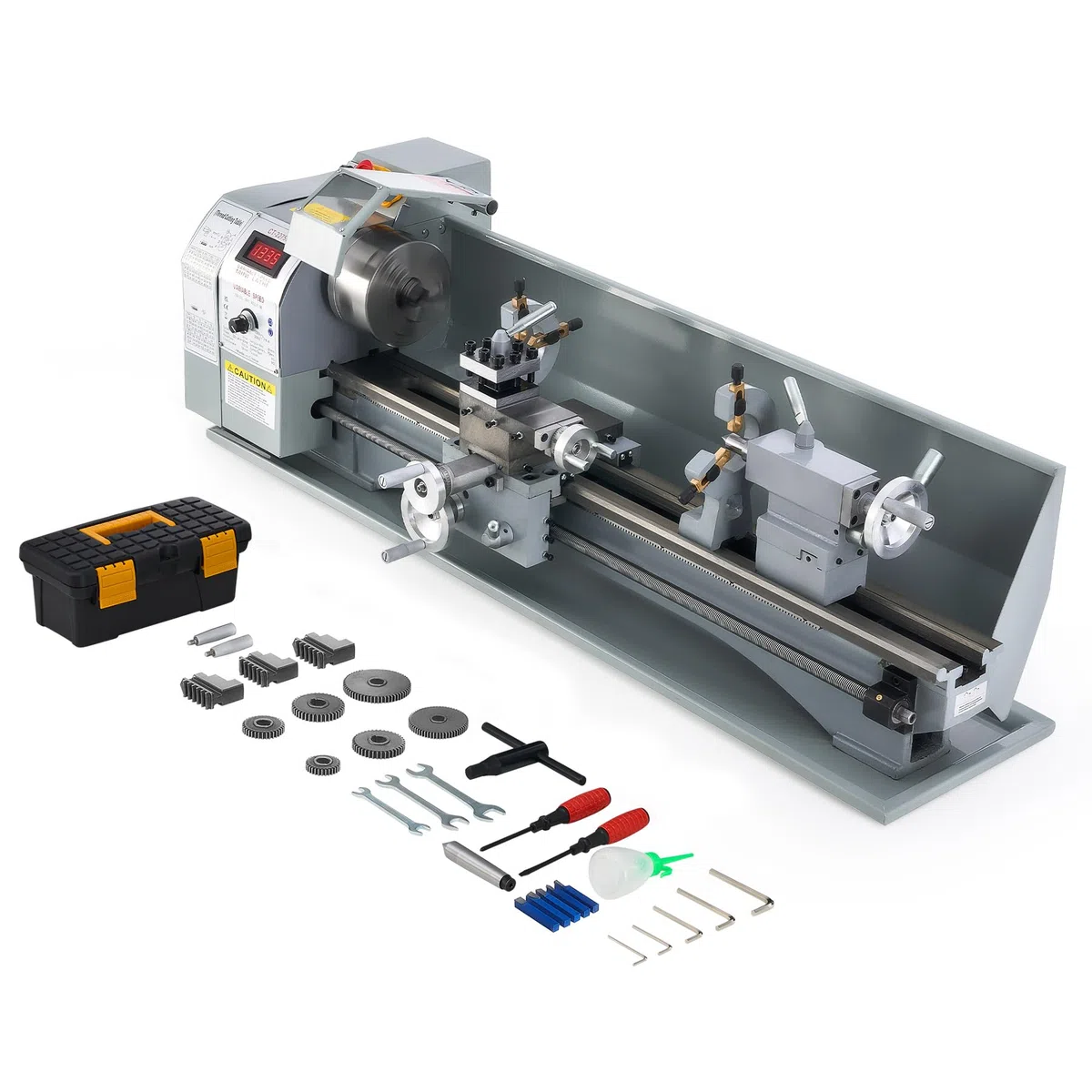 CREWORKS Torno de Metal 220X750MM 1100W con Pantalla Digital Torno para Metal de Sobremesa con Velocidad 2250RPM Torno de Metal para Torneado de Metales