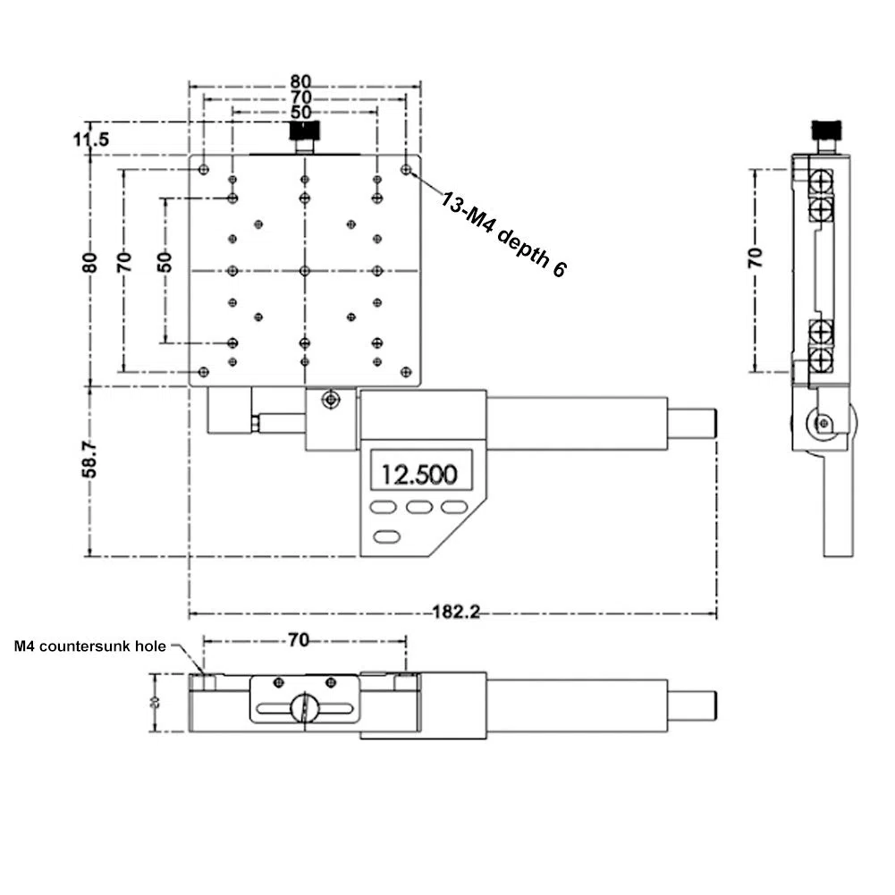 Venta loca Etapa de traducción lineal, plataforma de micrómetro SEMX80-AS con pantalla digital de 80x80 mm, precisión de desplazamiento de hasta 0.001 mm