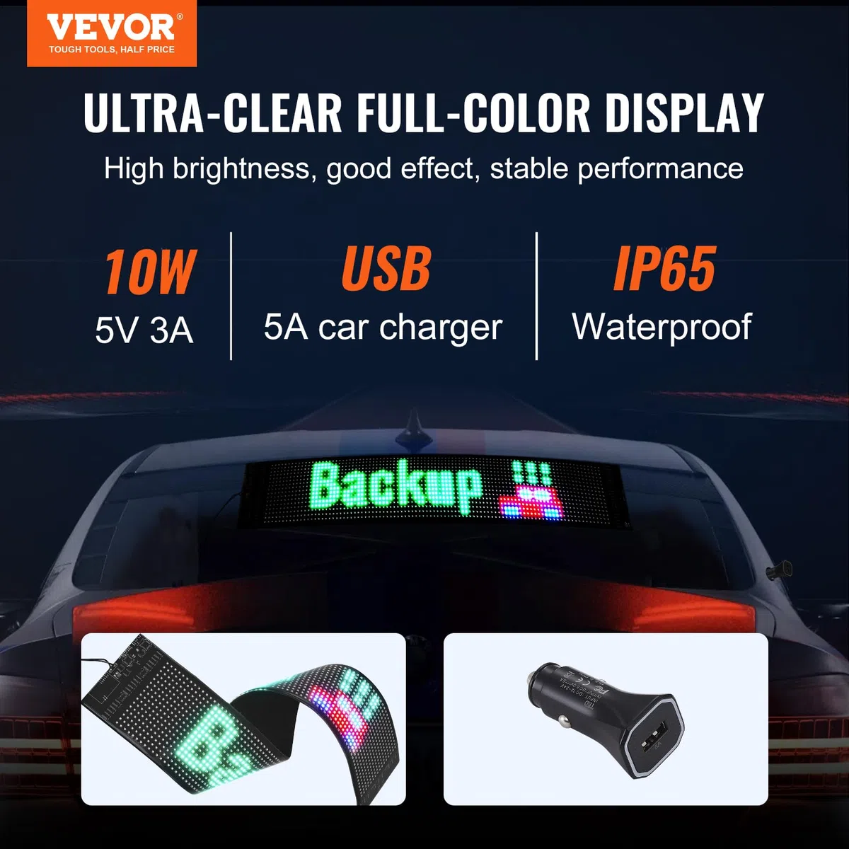 VEVOR Señal Luminosa LED Programable Flexible, Cartelera Desplazable a Todo Color P6, Panel Publicitario LED, Control de Aplicación Bluetooth, para Tienda, Bar, Publicidad, 68x12 cm