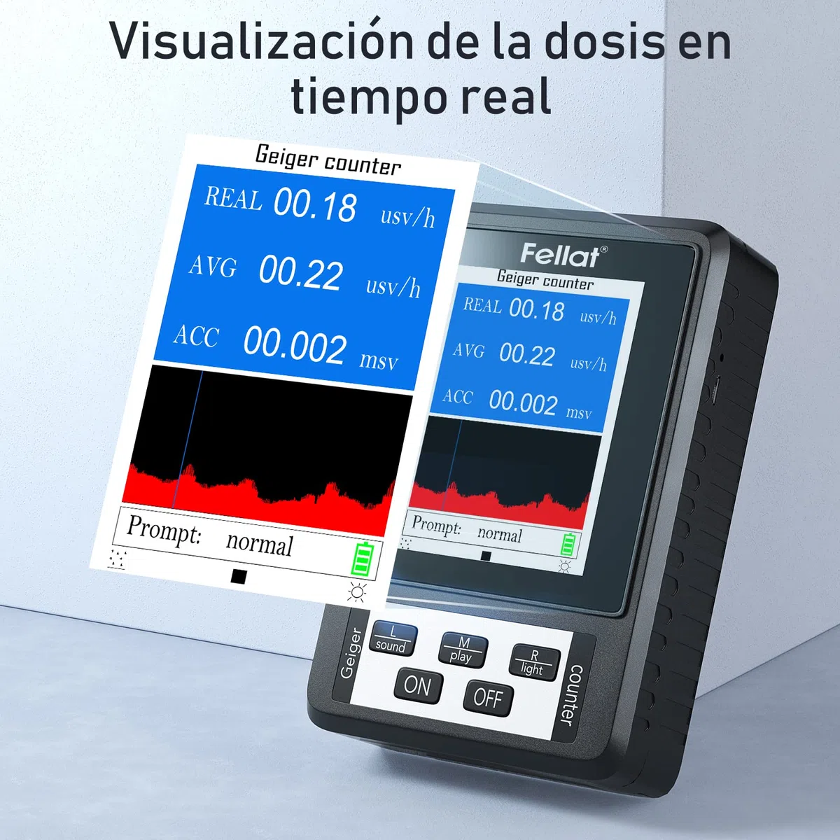 Detector de Radiación Nuclear Contador Geiger, Fellat Portátil Digital Dosimeter de Alta Sensibilidad Precisión Beta Gamma X-ray Monitor con Pantalla LCD Grande