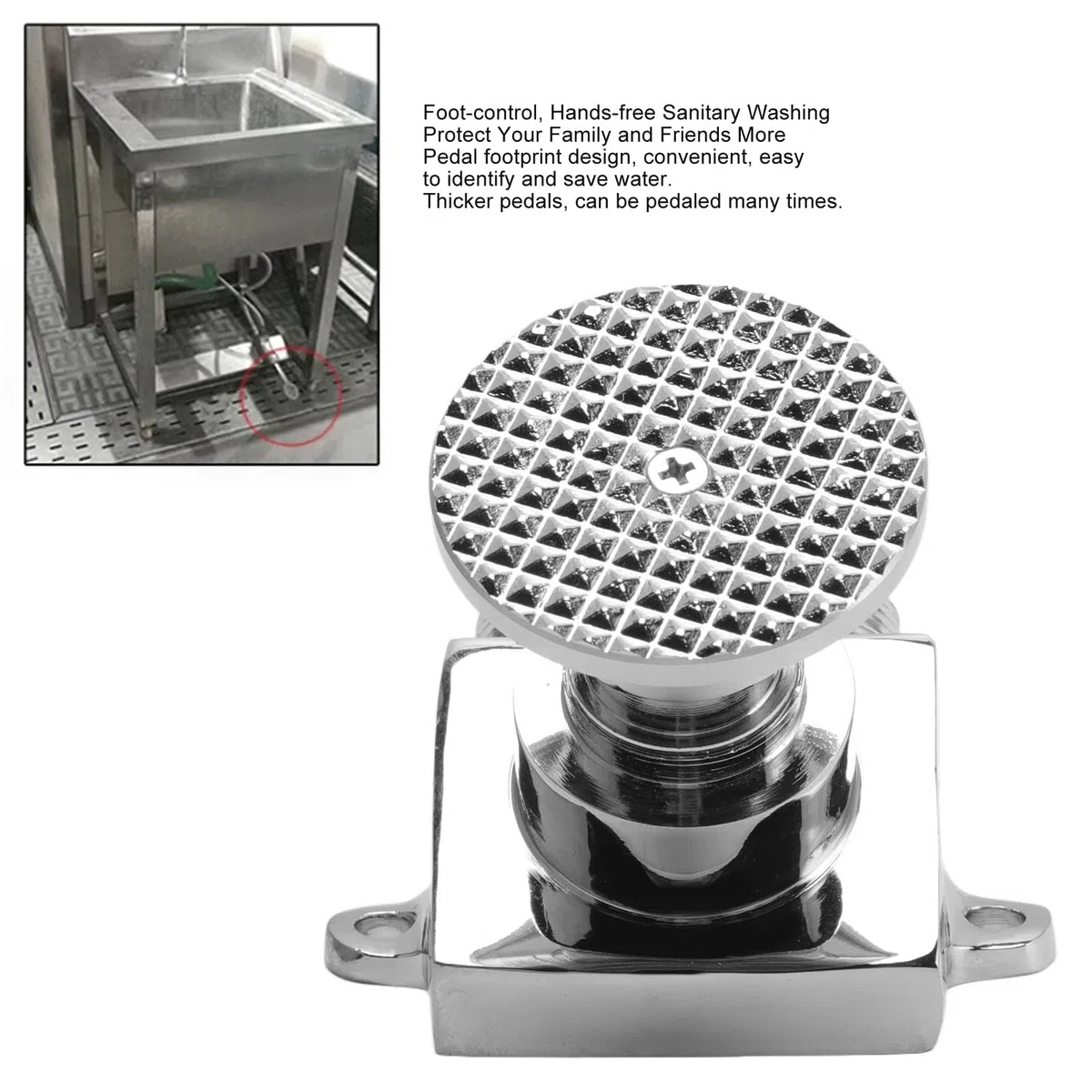 Válvula de Pedal de Manos Libres, Válvula de Pedal de Montaje en Piso Válvula de Interruptor de Control de Grifo de Agua de Pedal de Ahorro de Agua de Acero Inoxidable