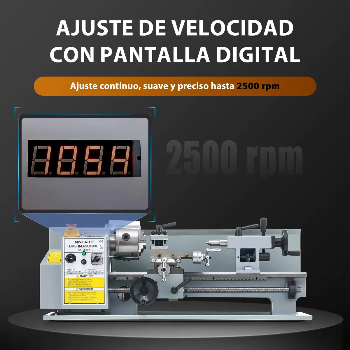 CREWORKS Torno de Metal 180X350MM 550W con Mandril de 3 Mordazas Torno para Metal de Sobremesa con Velocidad 2500 rpm Torno de Metal para Torneado de Metales