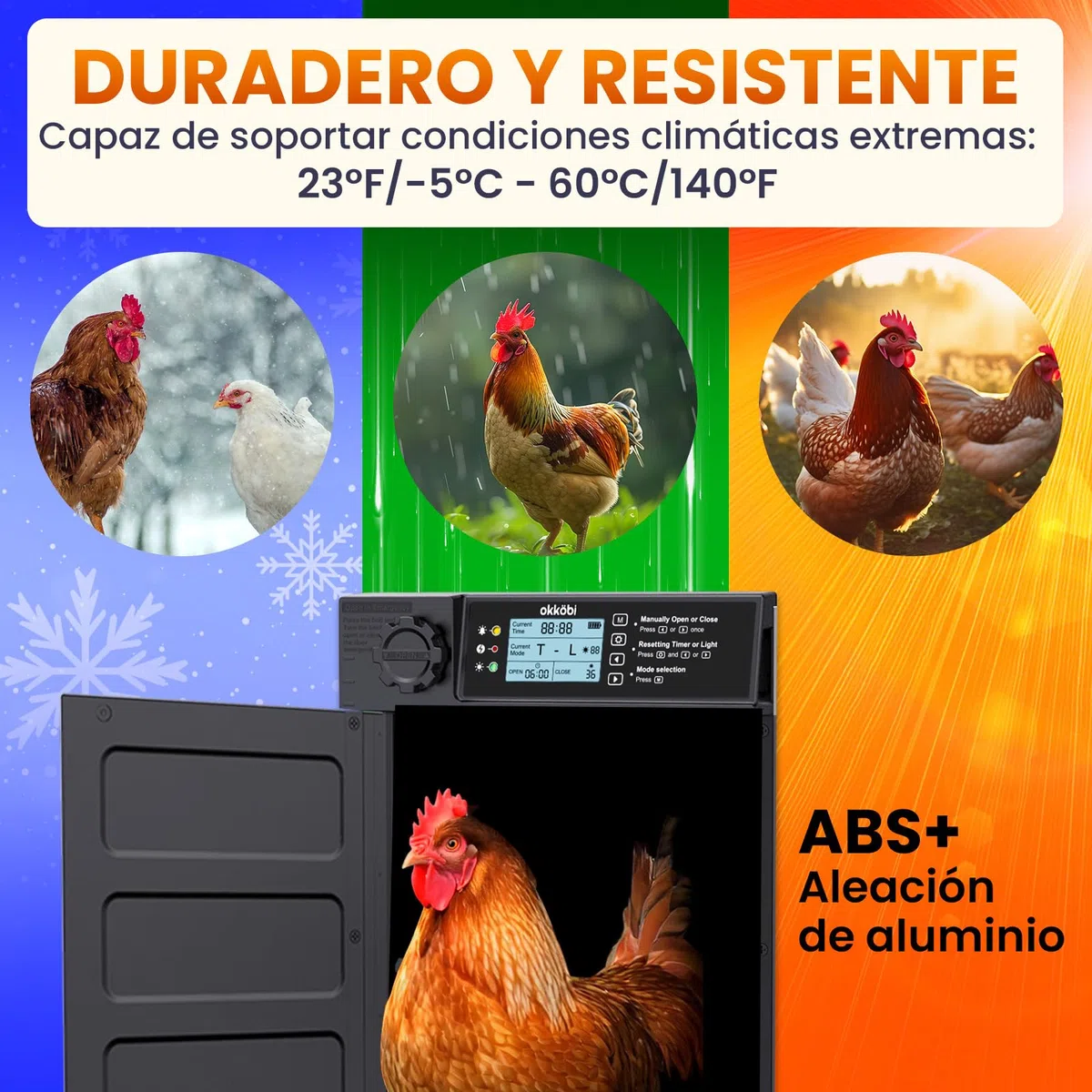 Puerta Gallinero Automatica Solar - Pro Version - Puerta Automatica Gallinero con Mando a Distancia, Sensor de luz y Temporizador - Seguridad: Función Anti-pellizco - Pantalla LCD - 5 años protección
