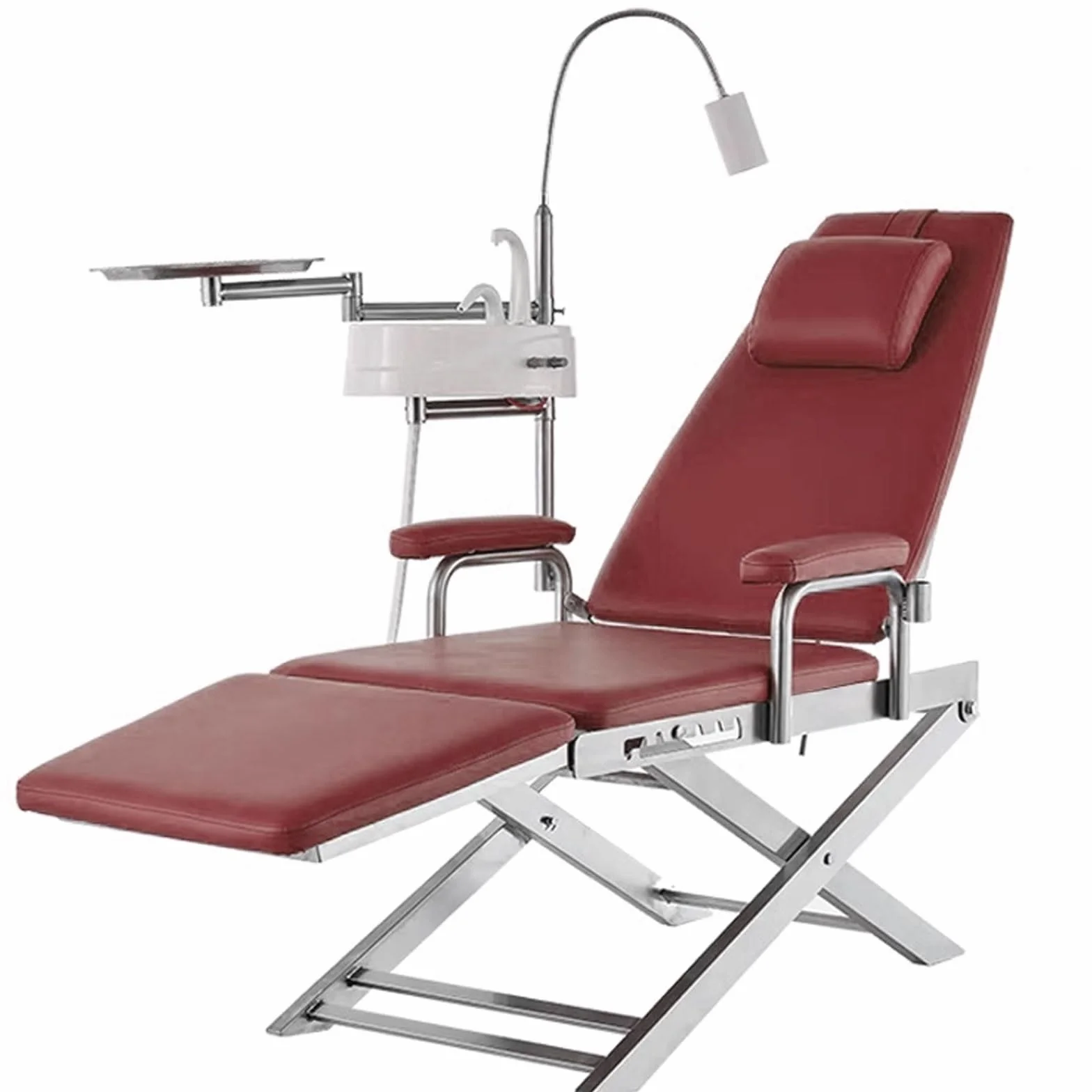 Sillón Dental Ajustable con Luz LED Portátil 220V Cuero PU Rojo