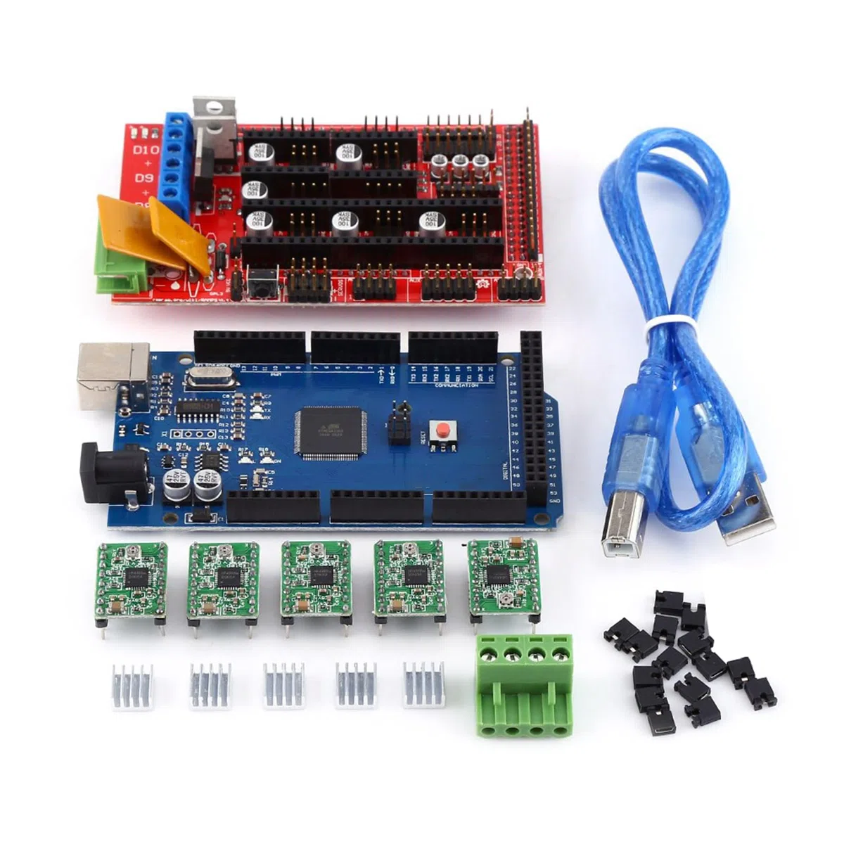 Kit de Impresora 3D,RAMPS 1.4 Controlador MEGA 2560 R3 A4988 Con Kit de Puente de Cable USB del Disipador de Calor Impresora 3D Accesorios para Adaptarse a Toda la Electrónica
