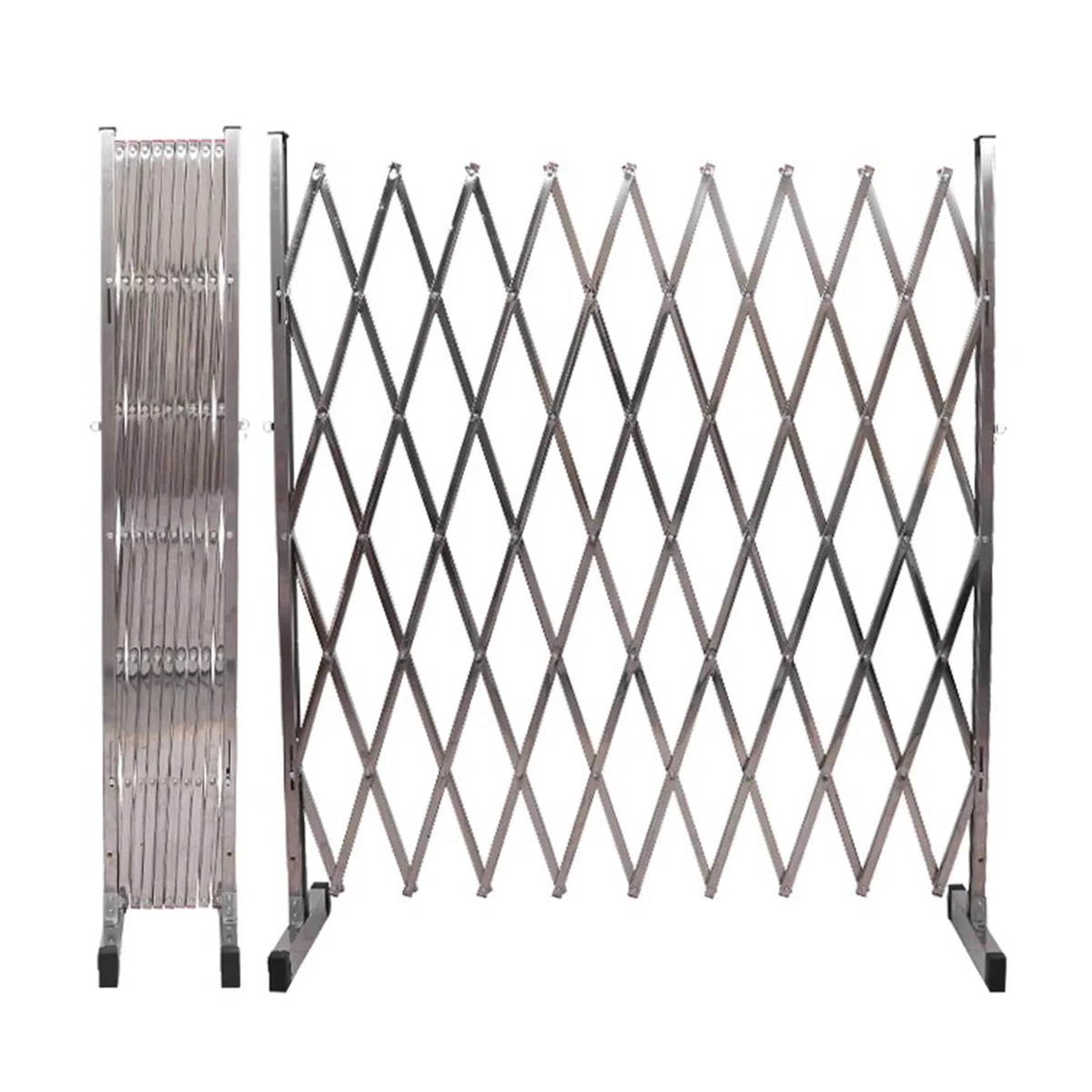 Valla móvil de acero inoxidable expandible – Puerta de tijera plegable flexible para carretera y garaje, 150 x 250 cm, solución de barrera de tráfico