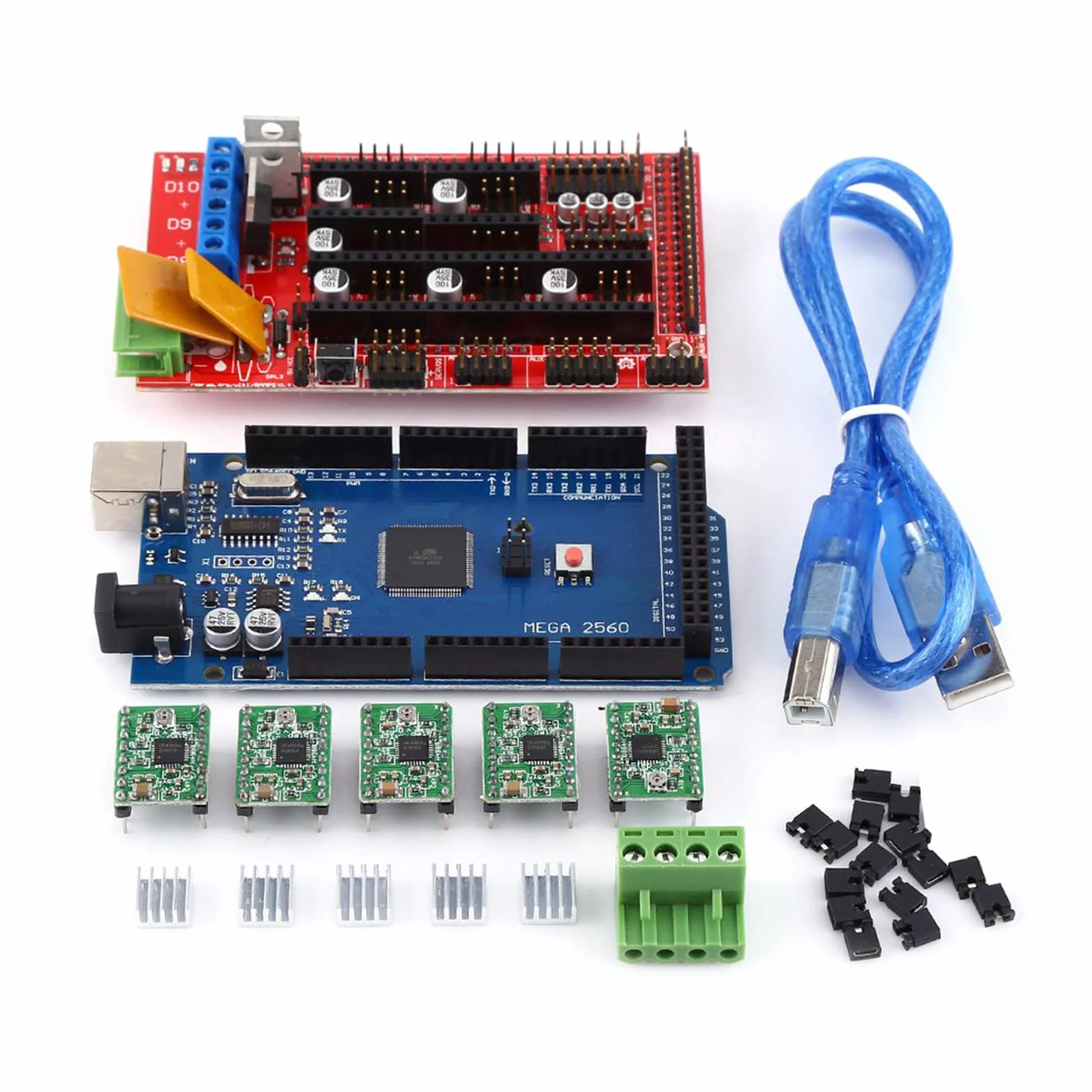 Controlador de impresora 3D, rampas 1.4 3D para R3 + A4988 con disipador de calor USB Calbe Jumper Kit para impresora 3D profesional Kit de placa base