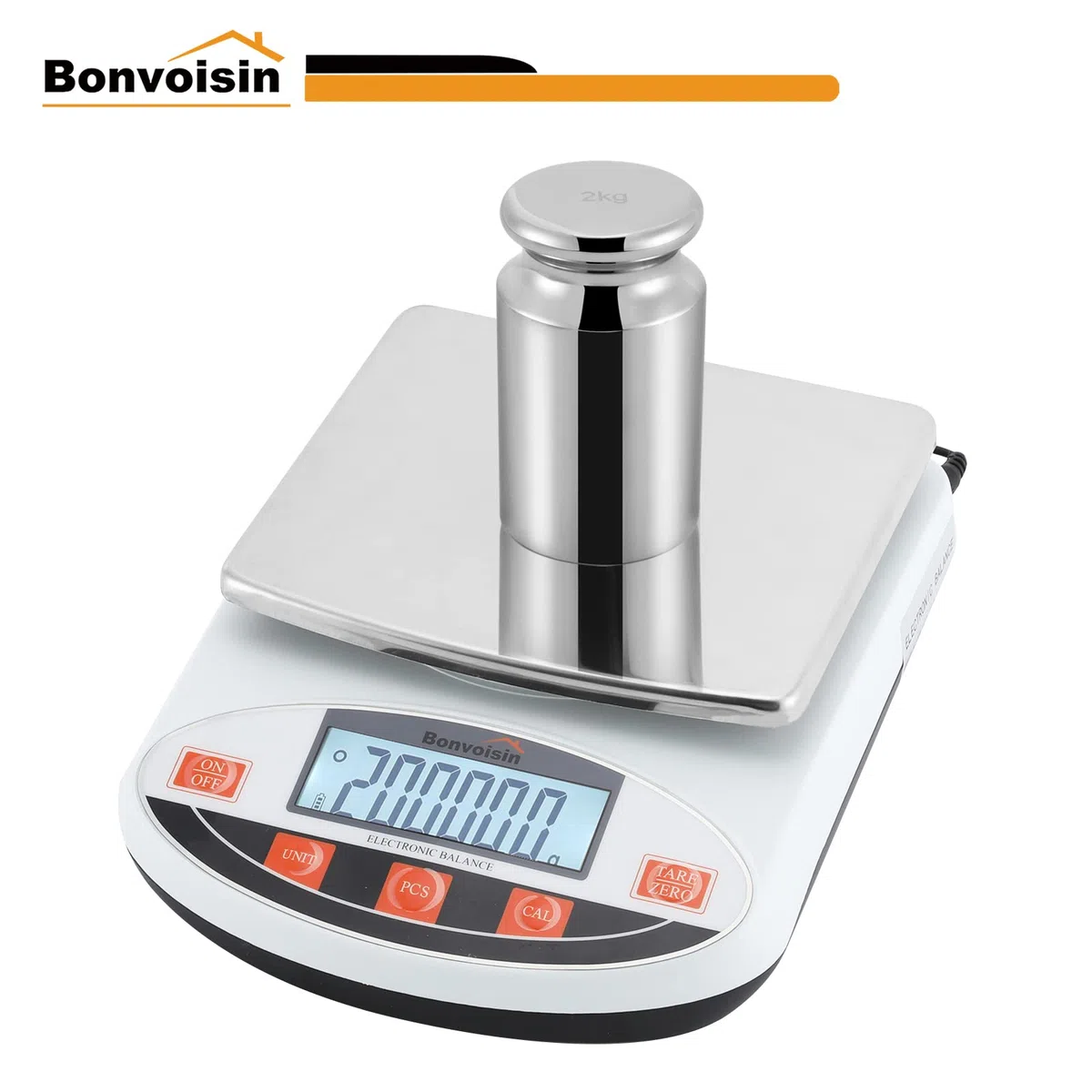 Bonvoisin Peso de calibración de 2 kg/4400 lb para báscula digital, clase M1, acero al carbono, acabado cromado (2000 g)